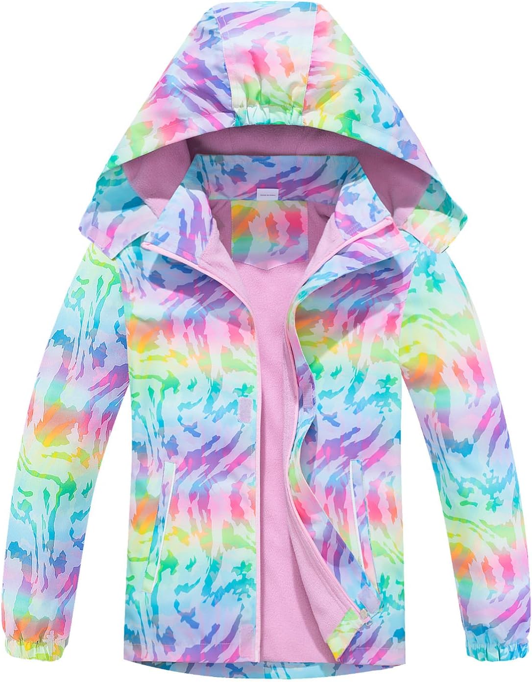 Boys Girls Rain Jacket Lightweight Waterproof Hooded Fleece Lined Raincoat Windbreakers for Kids