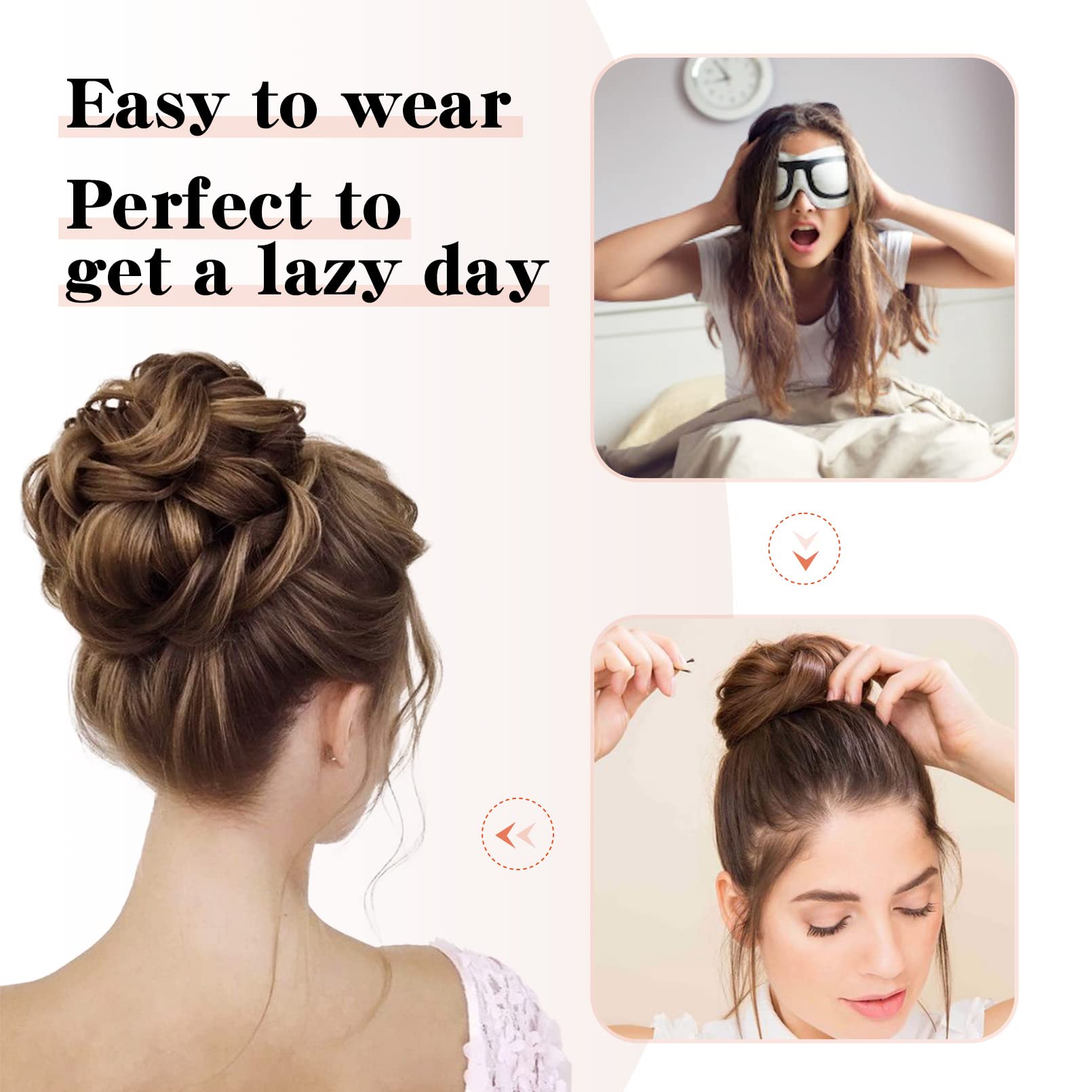 Flufymooz Messy Bun Hair Piece, 100% Real Human Hair Tousled Updo Extension Natural Curly Messy Bun with Elastic Band Hair Bun Hair Piece Ponytail Extensions for Womenï¼ˆCopper redï¼‰