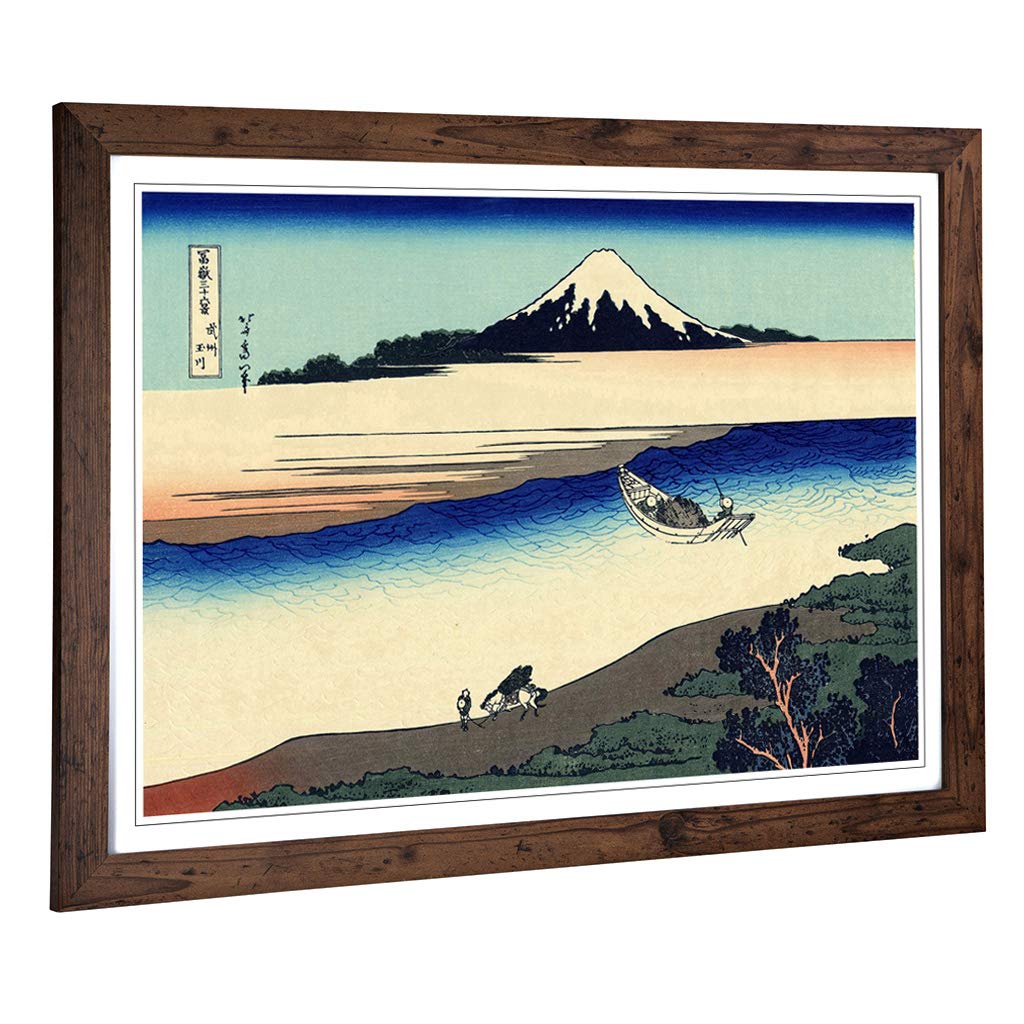 Big Box Art Framed Print of Hokusai Japanese Oriental Musashi Province Design | Wall Art Picture | Home Decor for Kitchen, Living Room, Bedroom, Hallway, Walnut, A2 / 24.5x18 Inch / 62x45cm