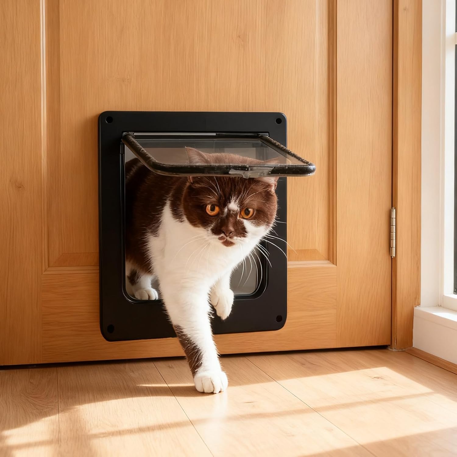 HEEPDD Interior Exterior Cat Door, 4 Way Lock Pet Door with ABS Material Easy to Set Up and Simple Installation for Cabinets Garages Rooms Cat Litter Box (XL)