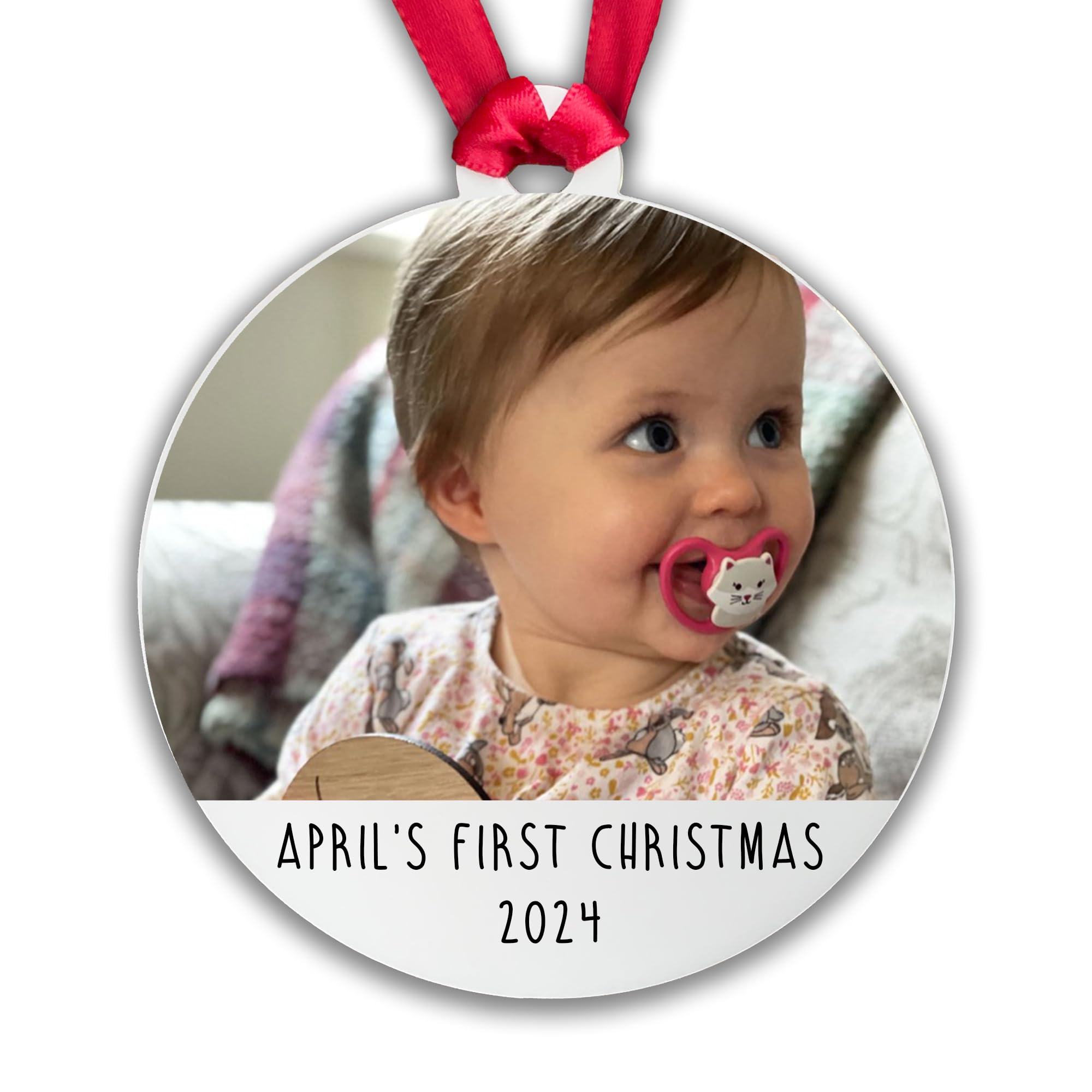Personalised Child's First Christmas Photo Name Bauble Tree Decoration Baby Newborn New Child