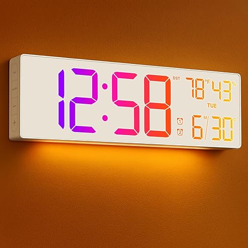 Reloj de Pared Digital Grande de 18.5" con Control Remoto, Relojes Digitales con Pantalla LED Grande con Luz Nocturna, Alarma, Cuenta Regresiva,