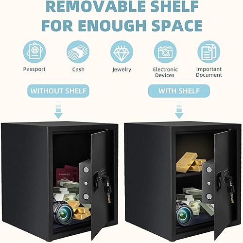 Miniatura 4 de Caja fuerte para el hogar, caja de seguridad de 1.7 pies cúbicos con teclado digital electrónico, estante extraíble, caja de dinero para documentos