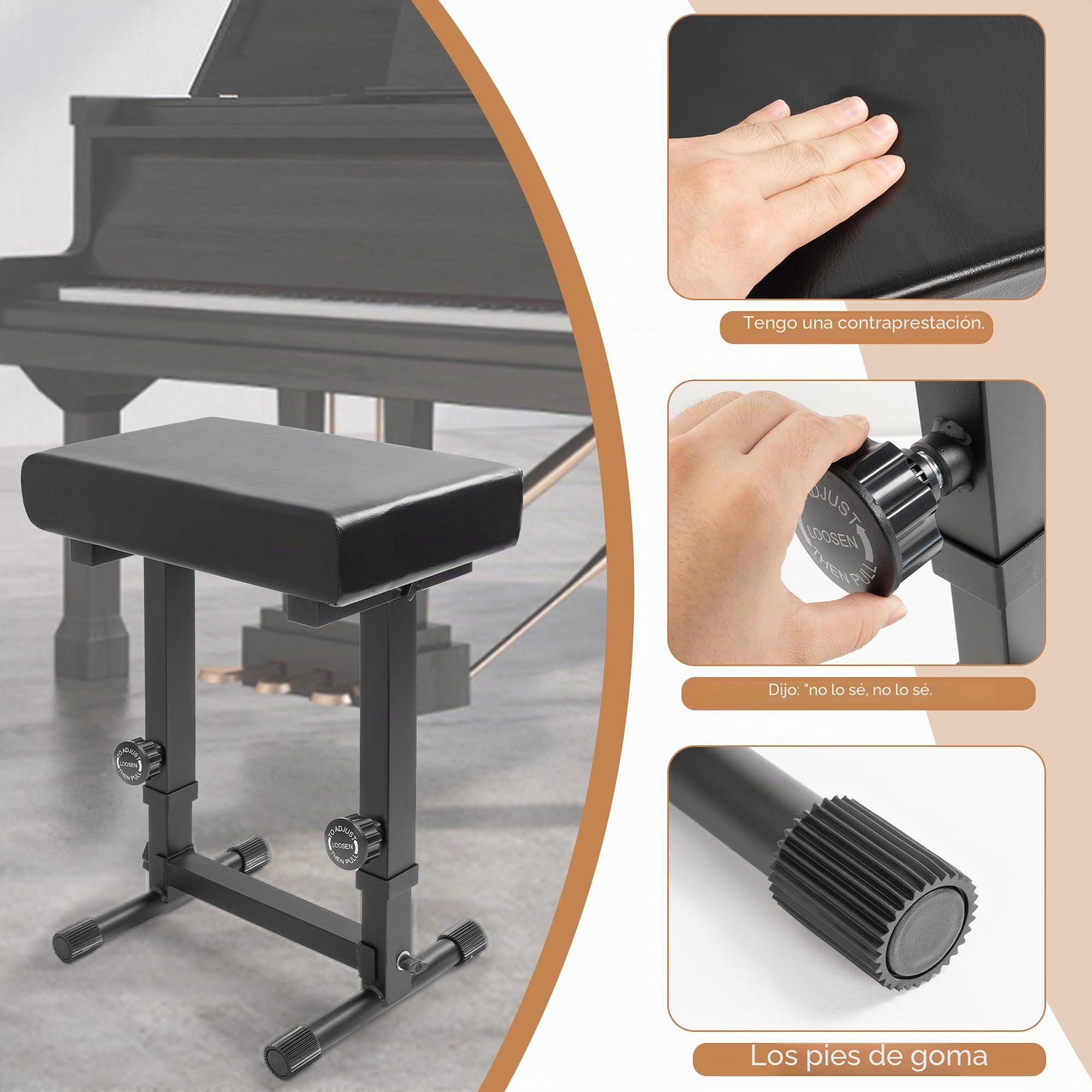 OUUTMEE Banco de piano ajustable – Banco de teclado musical para teclado de piano con cojín acolchado de poliuretano negro, cómodo y suave