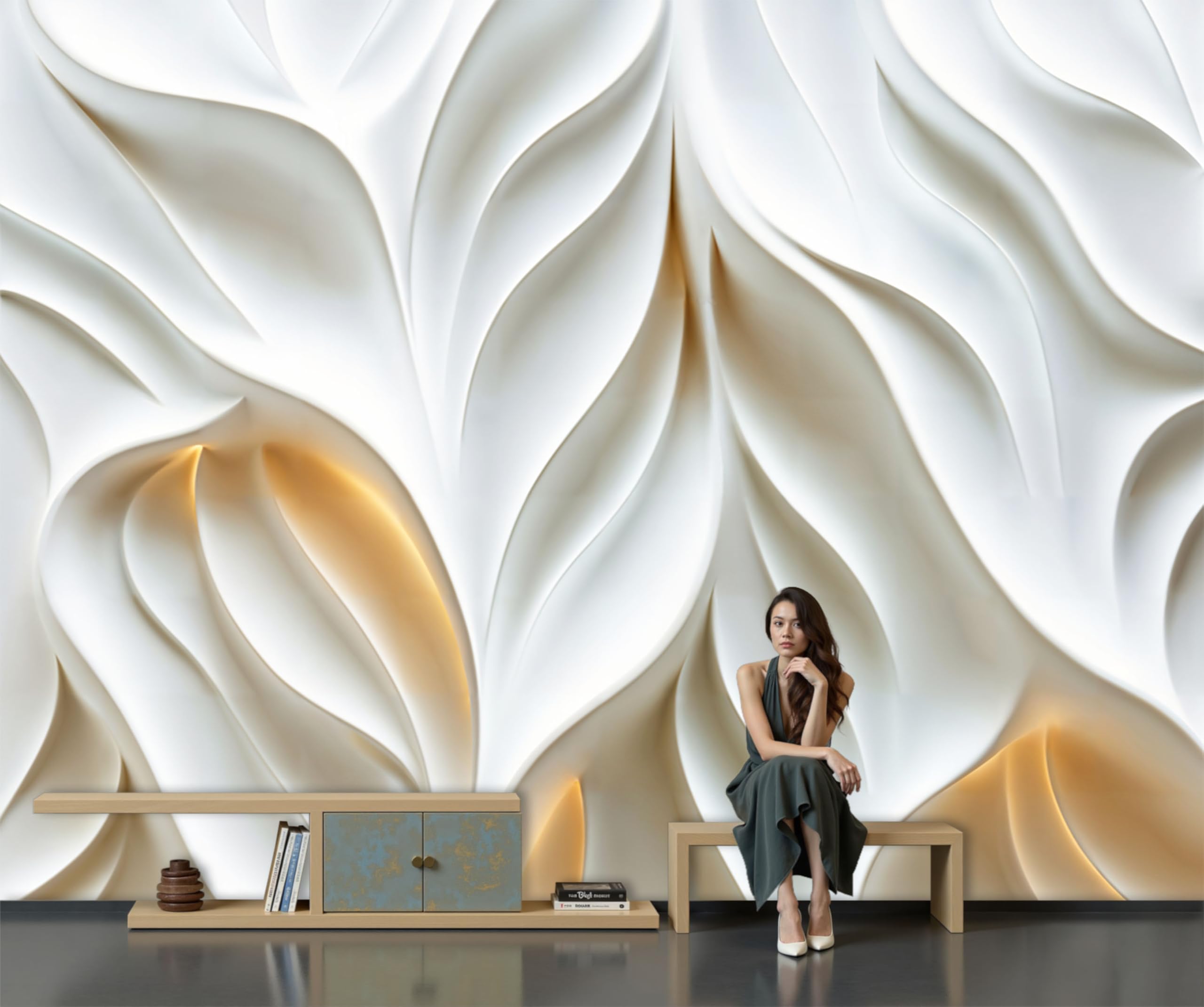 Papier peint 3D relief tridimensionnel facile à installer pour grand mur de salon