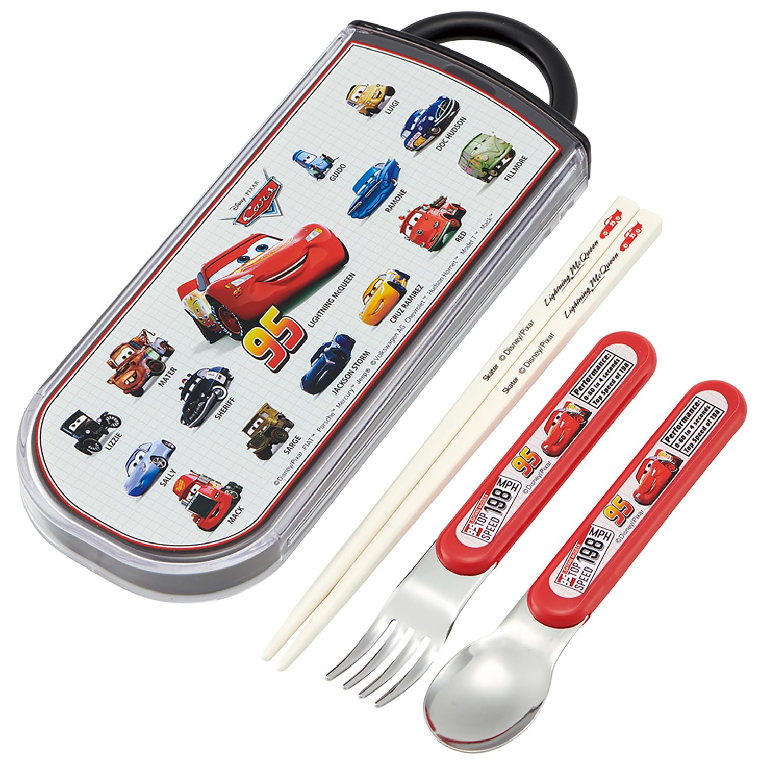 Skater TACC2AG-A Children's Cutlery Set, Lunch, Chopsticks, Spoon, Fork, Made in Japan, Sliding Type, Name Sticker Included, Antibacterial, Trio Set, Disney Cars 25 Boys : Home & Kitchen