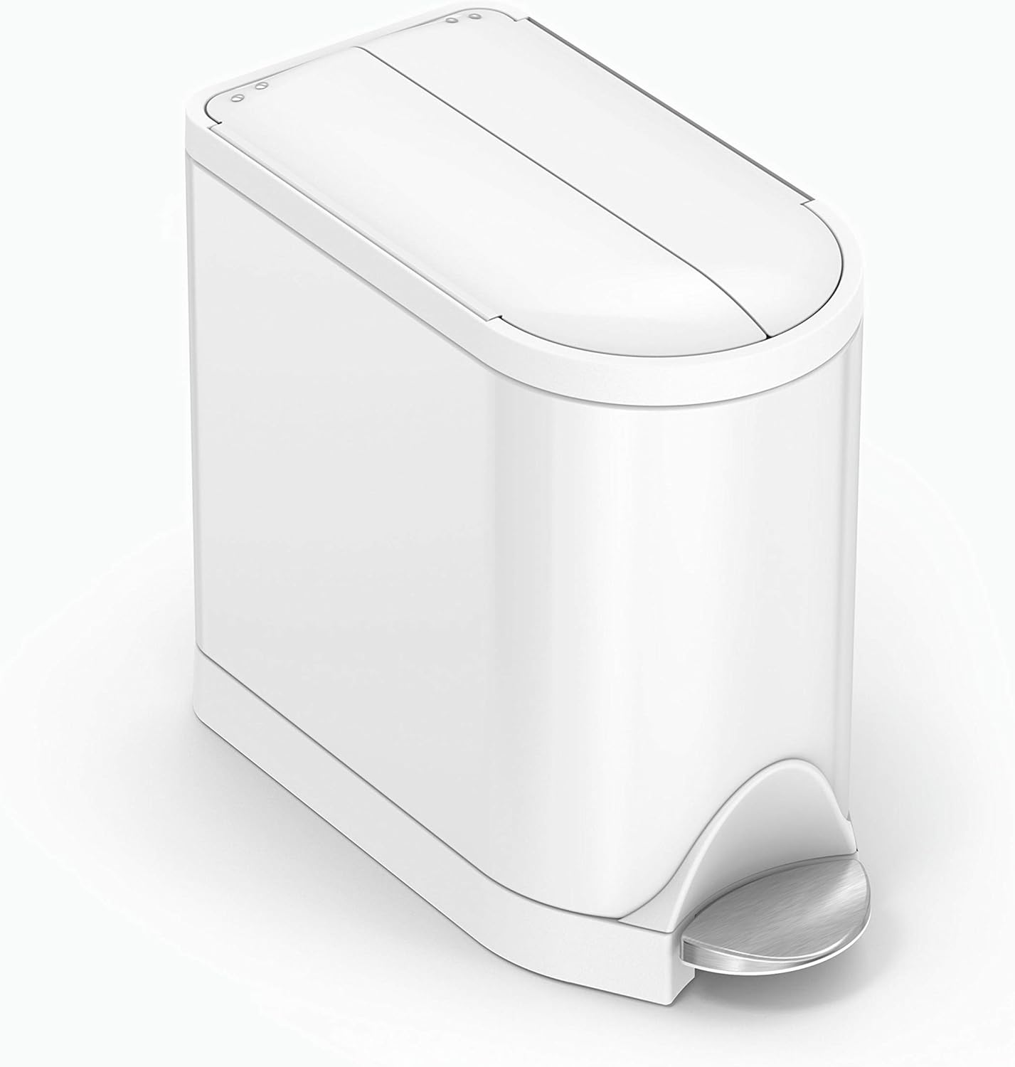 simplehuman 10 Liter / 2.6 Gallon Butterfly Lid Bathroom Step Trash Can, White Steel Amazon.ca