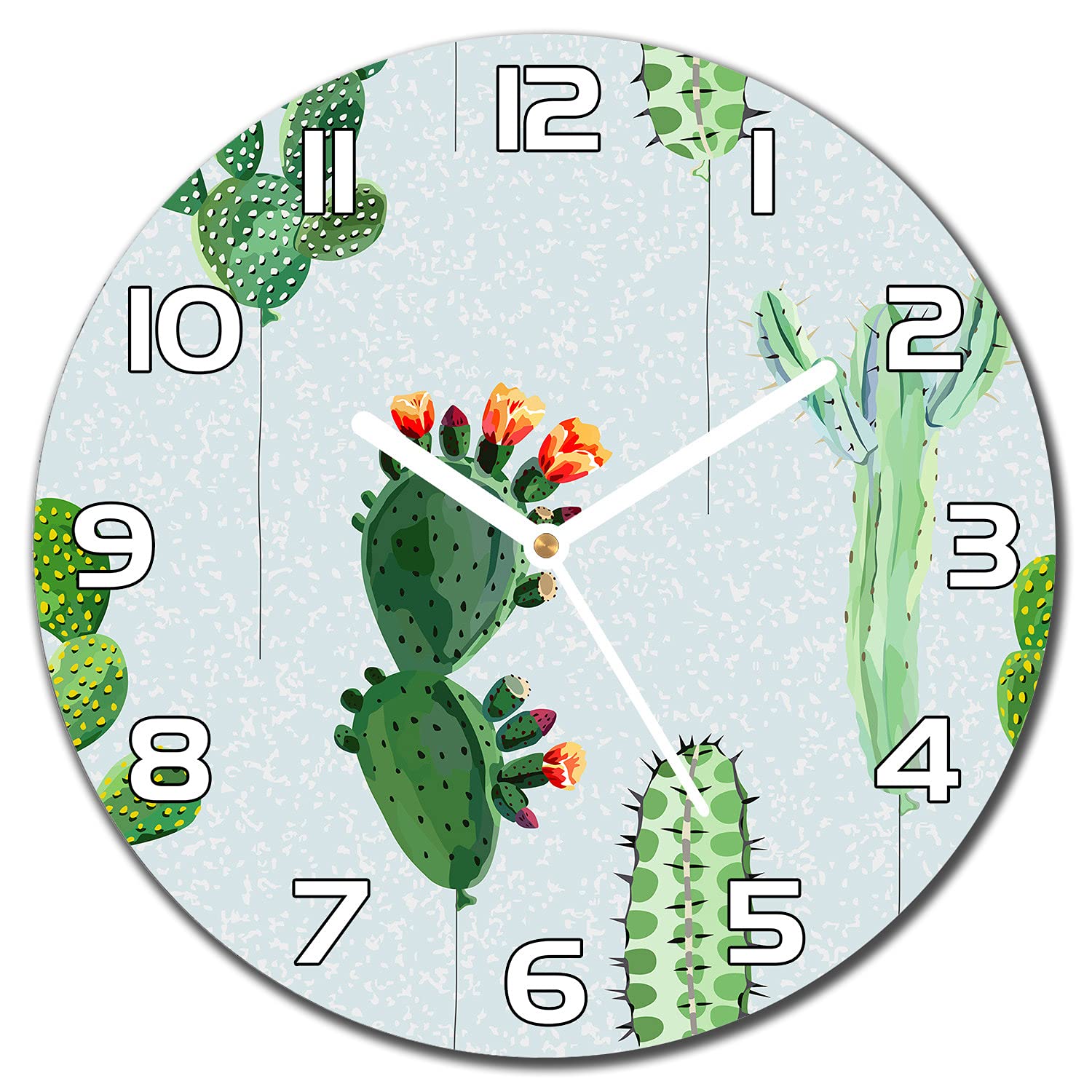 Horloge en verre de cuisine moderne 30 cm avec aiguilles blanches et cacti