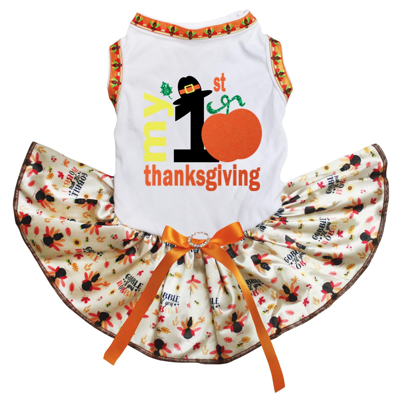Robe d'Action de grâce pour chiot blanc à dindes taille S My 1st Pumpkin