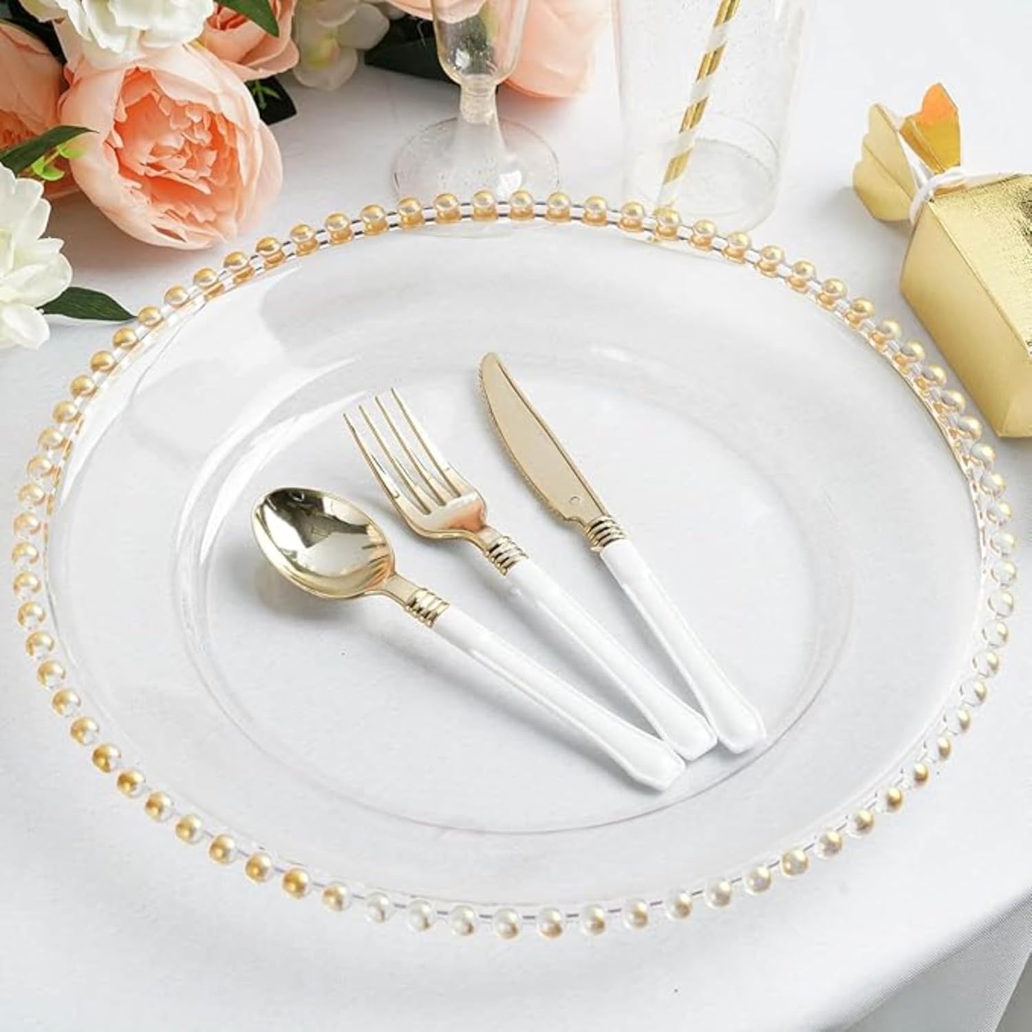 10PCS 13" Plastic Acrylic Charger Plates, Decoration Diner,Wedding,Party,Event (Gold,10)