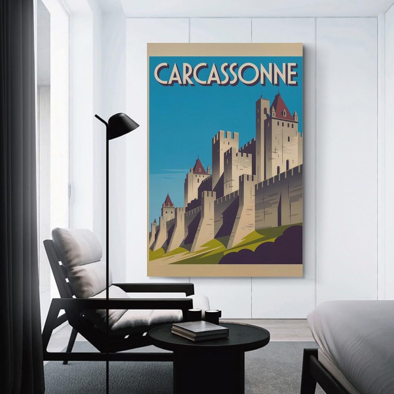 Junmoney Canvas Art Print Carcassonne Vintage Travel, 16x24inch(40x60cm), for Gallery Wall Layouts in Home Or Office, A Versatile Canvas Print for Layering