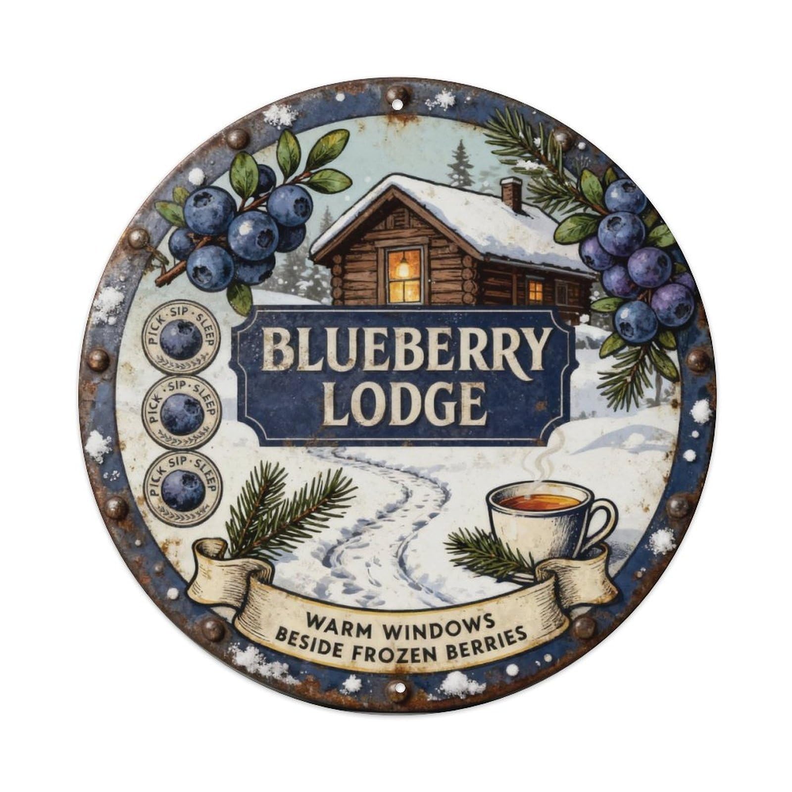 Blueberry Lodge Sign Metal Tin Sign Plaque