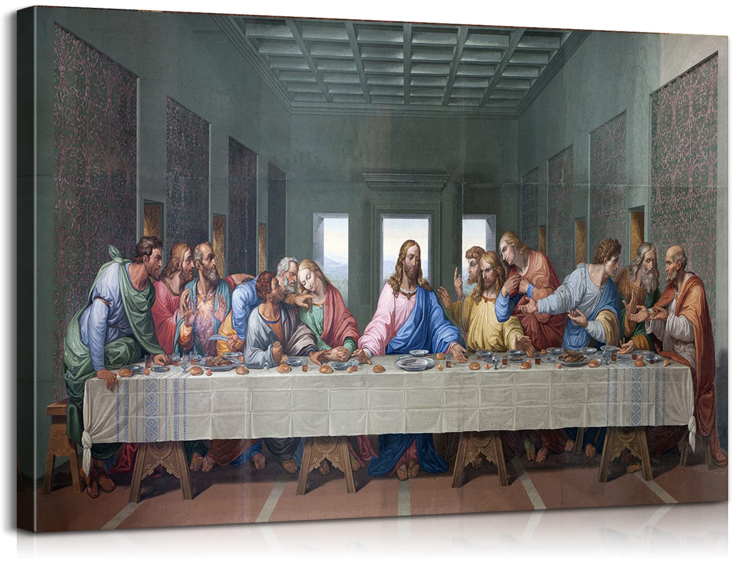 Last Supper Wall Decor Jesus Painting Christian Home Decor Leonardo Da Vinci Art Last Supper Wall Decor Framed Religious Home Decor for Home Dining Room Decor (24''Hx36''W)