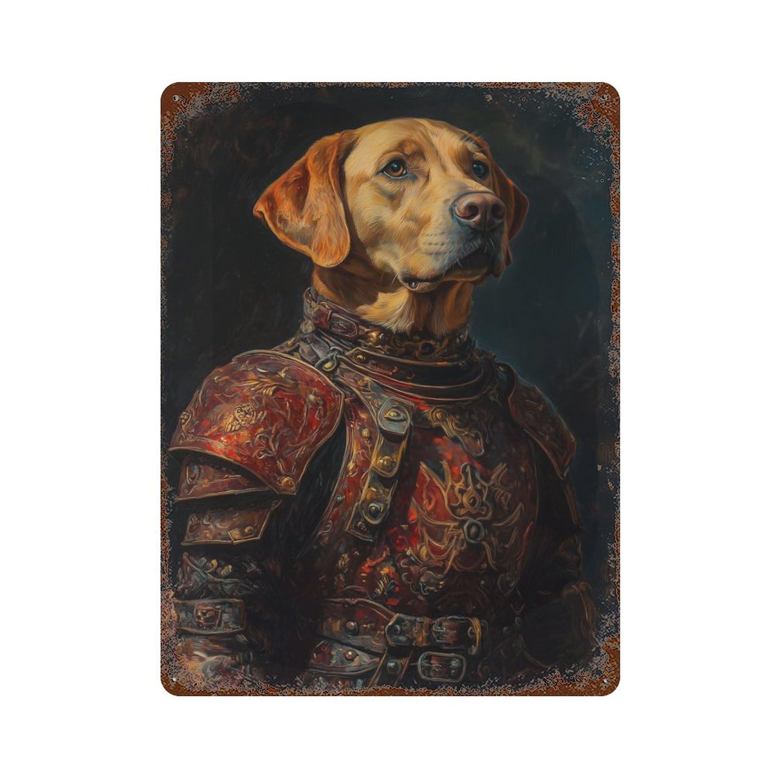 Decorative Tin Sign with Labrador Retreiver In Armor Design 15.7"x11.8", for Garage, Bar And Workshop Decor, Farmhouse Wall Decor