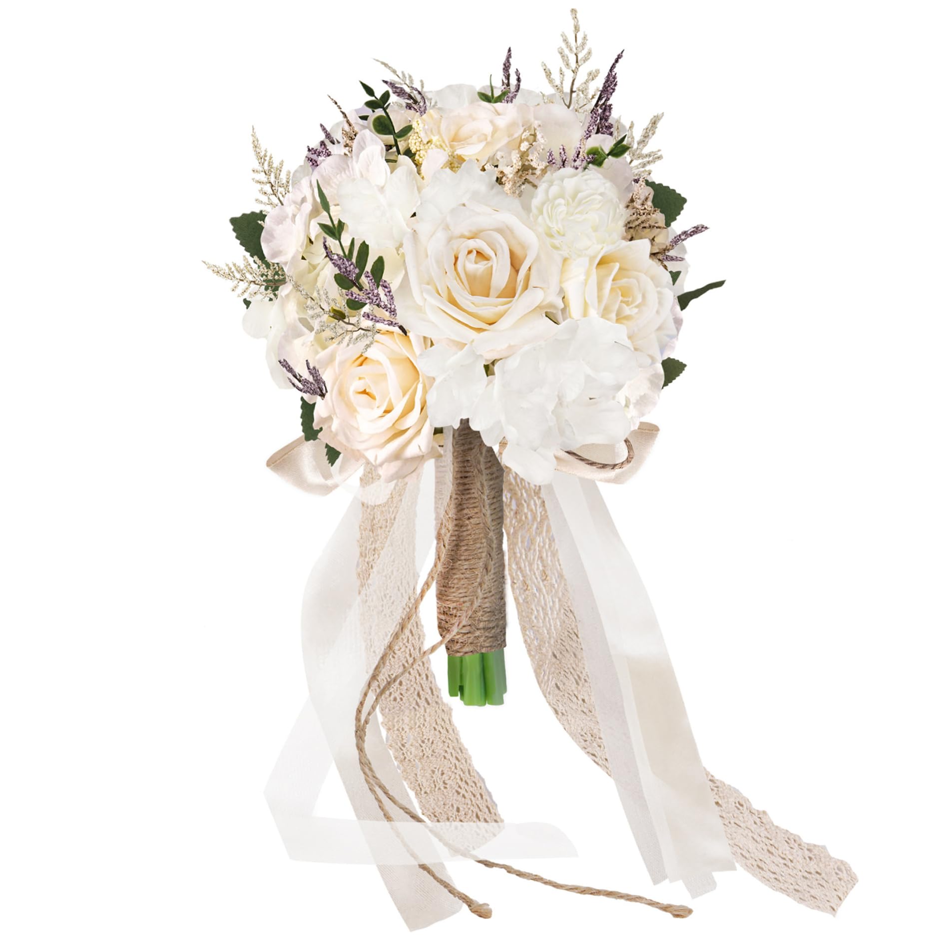 Hperu Wedding Bouquets for Bride, Throw Toss Artificial Rose Wedding Bouquet White Champagne Bridal Bouquet for Bride Bridesmaid Ceremony Anniversary