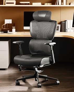 AutoFull G4 Ergonomic Office Chair with Separated Lumbar and Backrest, Desk Chair with 2D Headrest, 3D Armrests & 140 Recline, Adjustable Mesh Chair for Home Office, Black