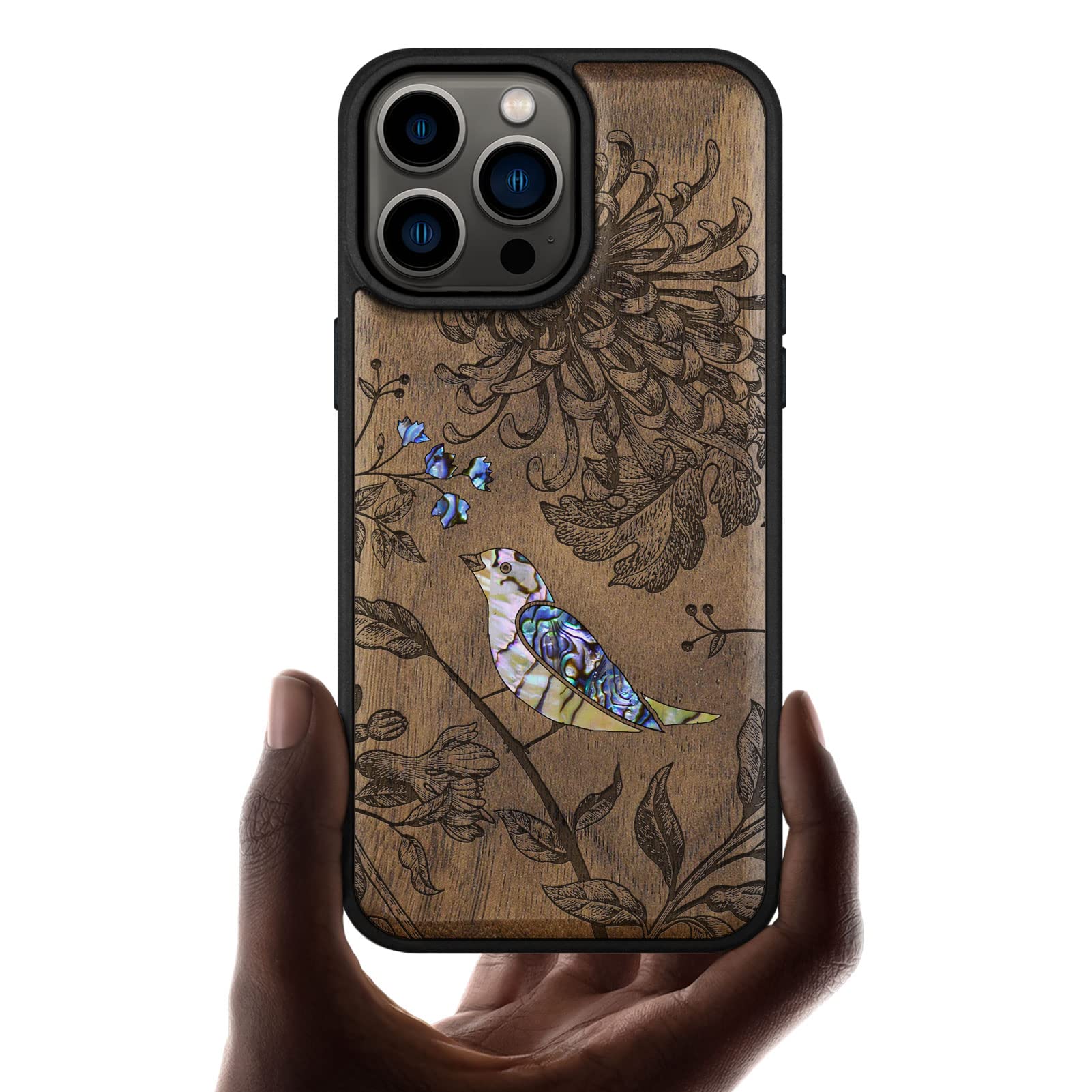 Carveit Designer Wooden Protective Magnetic Case for iPhone 14 Pro Max Case Wood Engraving Shell Inlay Compatible with