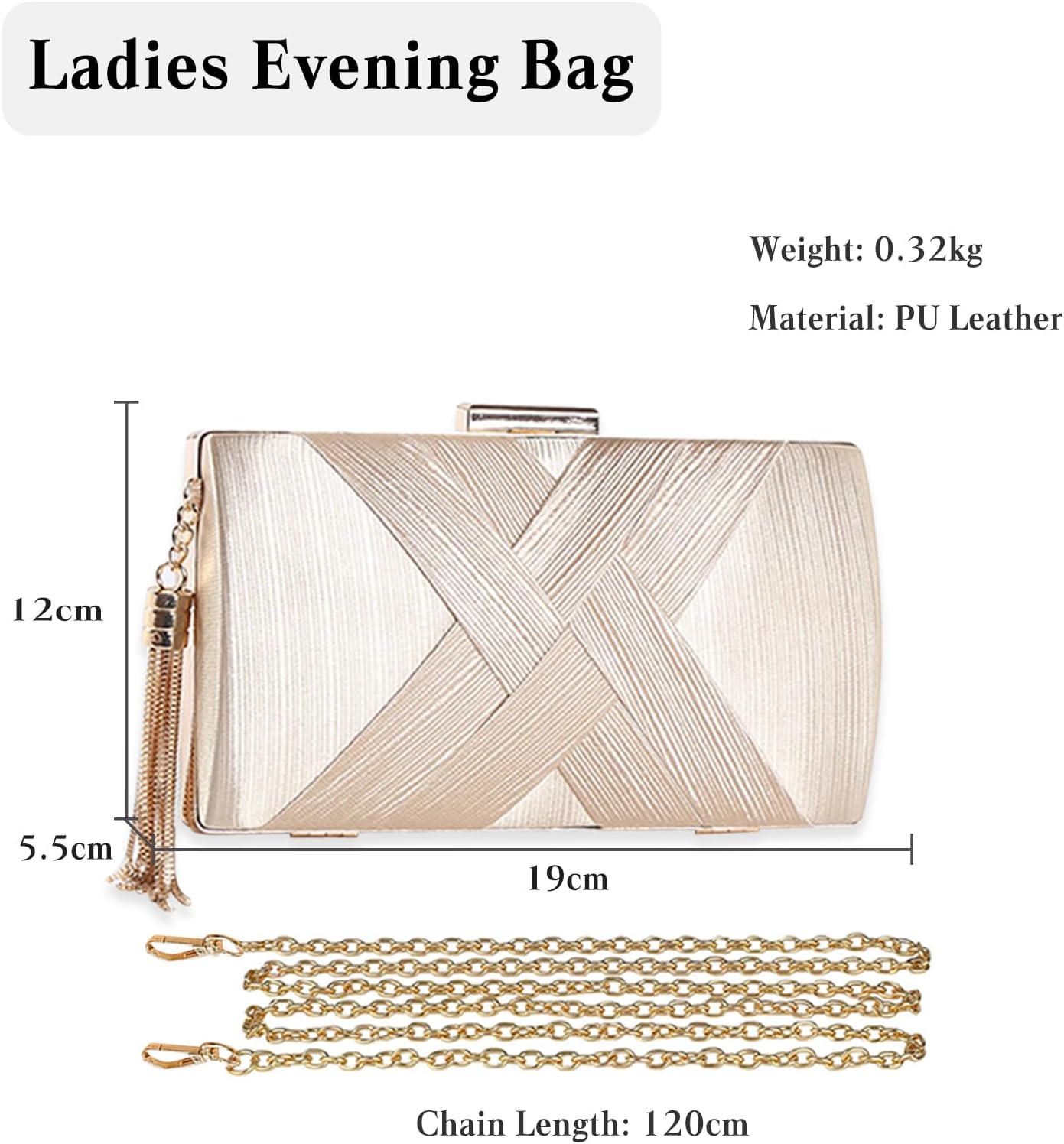 CORIOS Women Clutch Bag Evening Bag with Tassel Pendant Ladies Shoulder Bag Bridal Wedding Purse Elegant Fringed Handbag