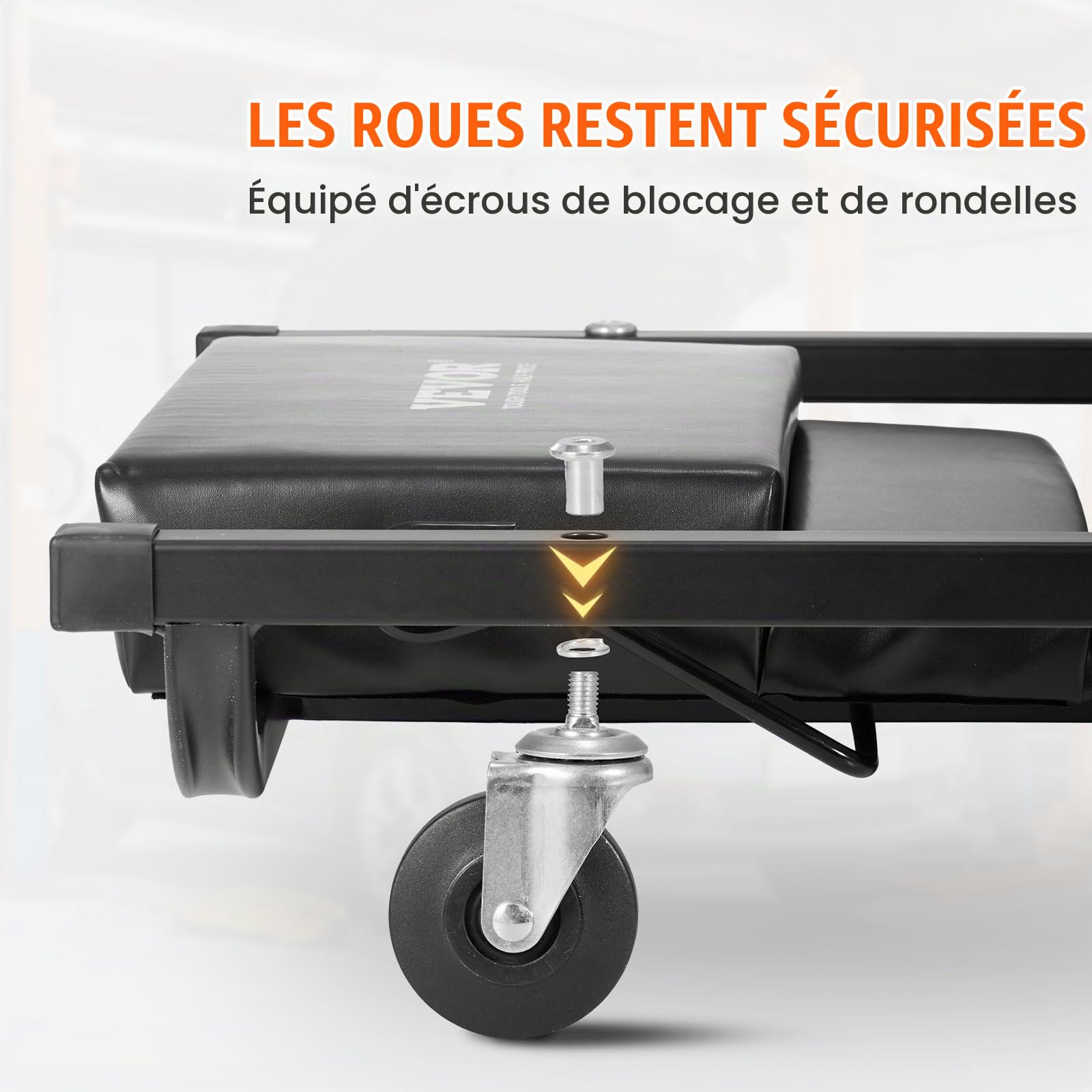 VEVOR Chariot de Visite 102,5 cm, Chariot de Mécanicien Charge 136,1 kg, Cadre en Acier, avec 6 roulettes, Appui-tête Rembourré Réglable, Profil Bas, pour Garage, Atelier, Réparation Automobile
