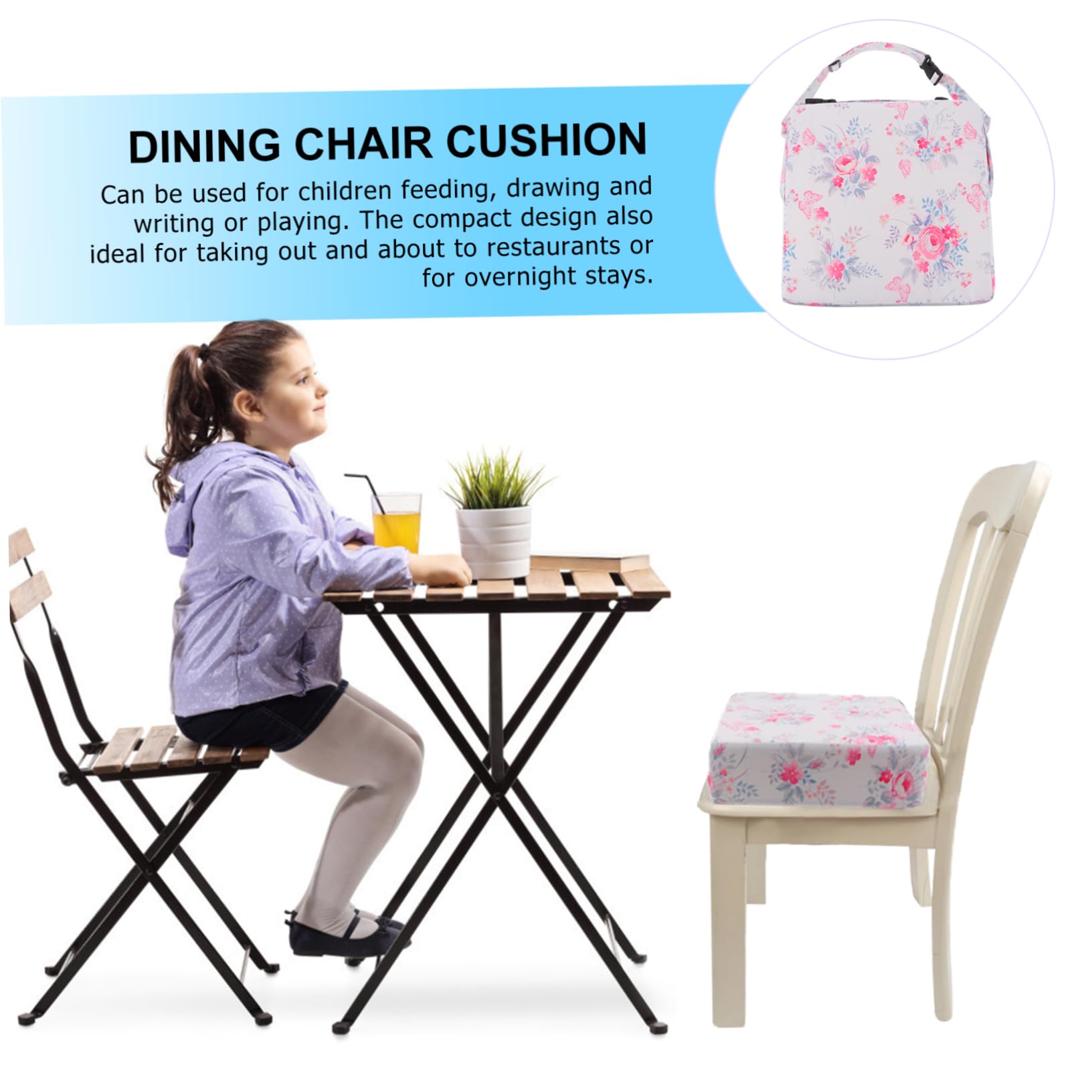 POPETPOP Cojín Elevador para Silla Infantil Diseño de Doble Correa, Material de Poliéster y Esponja, Lavable a Máquina, Ideal la Comida en Restaurantes