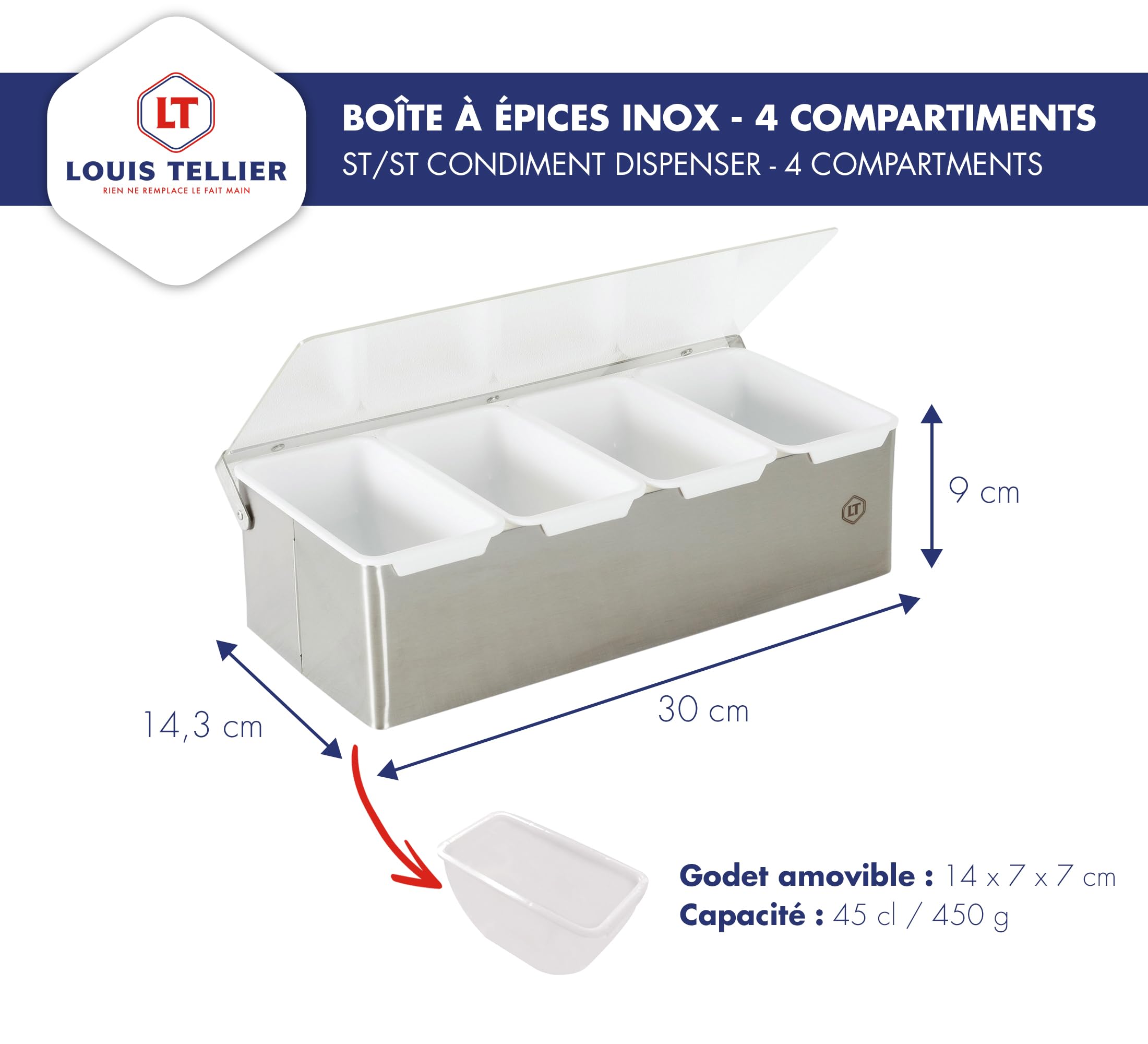 Contenitore Per Spezie Louis Tellier - 4 Scomparti In Acciaio Inox | Espositore Igienico Per Cucina Professionale - Foto 11