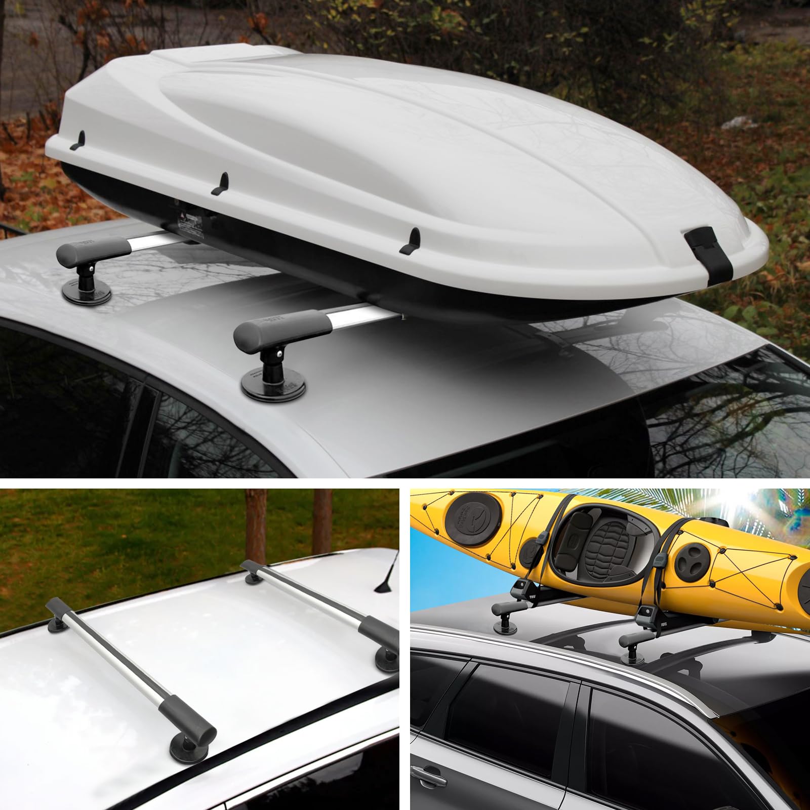 Barres de toit magnétiques avec ventouses - Convient à la plupart des véhicules - Charge maximale : 150 kg - Barres de toit réglables en aluminium - 88 à 103 cm