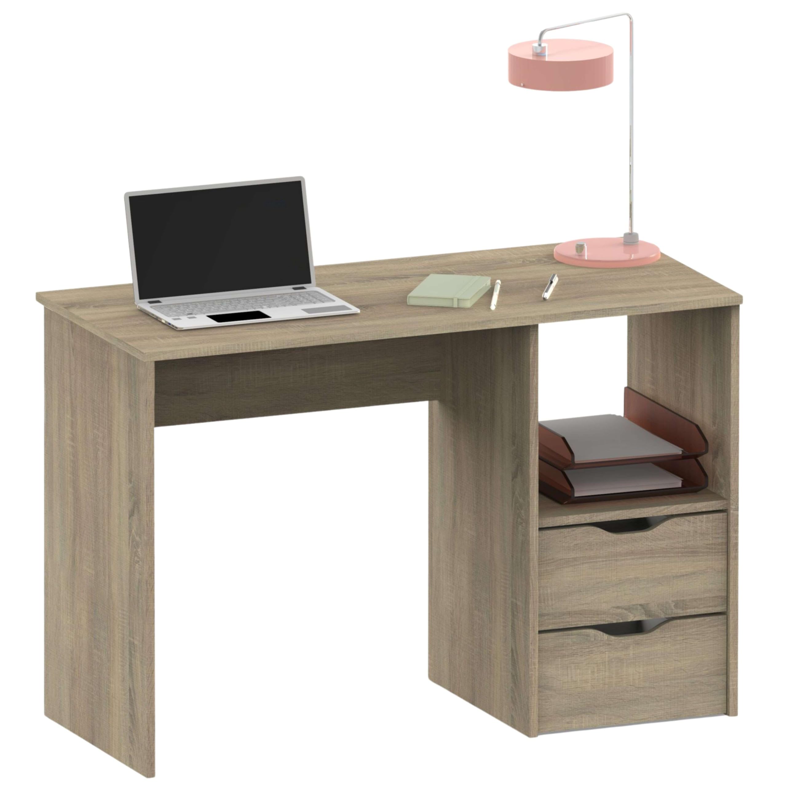 MUEBLES PITARCH Escritorio con 2 Cajones – Mesa de Estudio para ordenador, Roble Cambrian, 76x115x50 cm