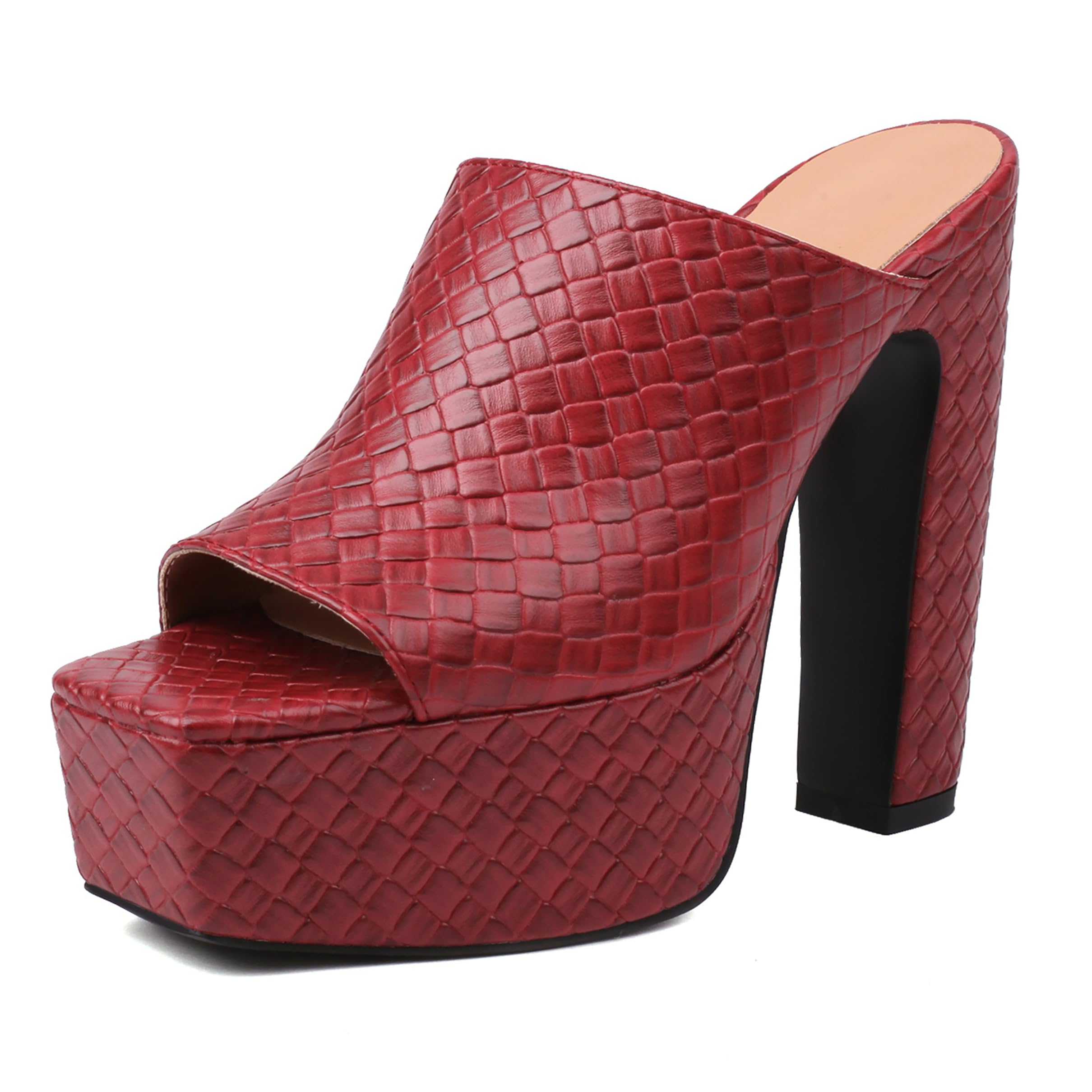 Asterisco Slides Mujer Plataforma Sin Cordones Block Tacon Alto Punta Quadrada Zapatos De Fiesta 260141, Talla 35-41