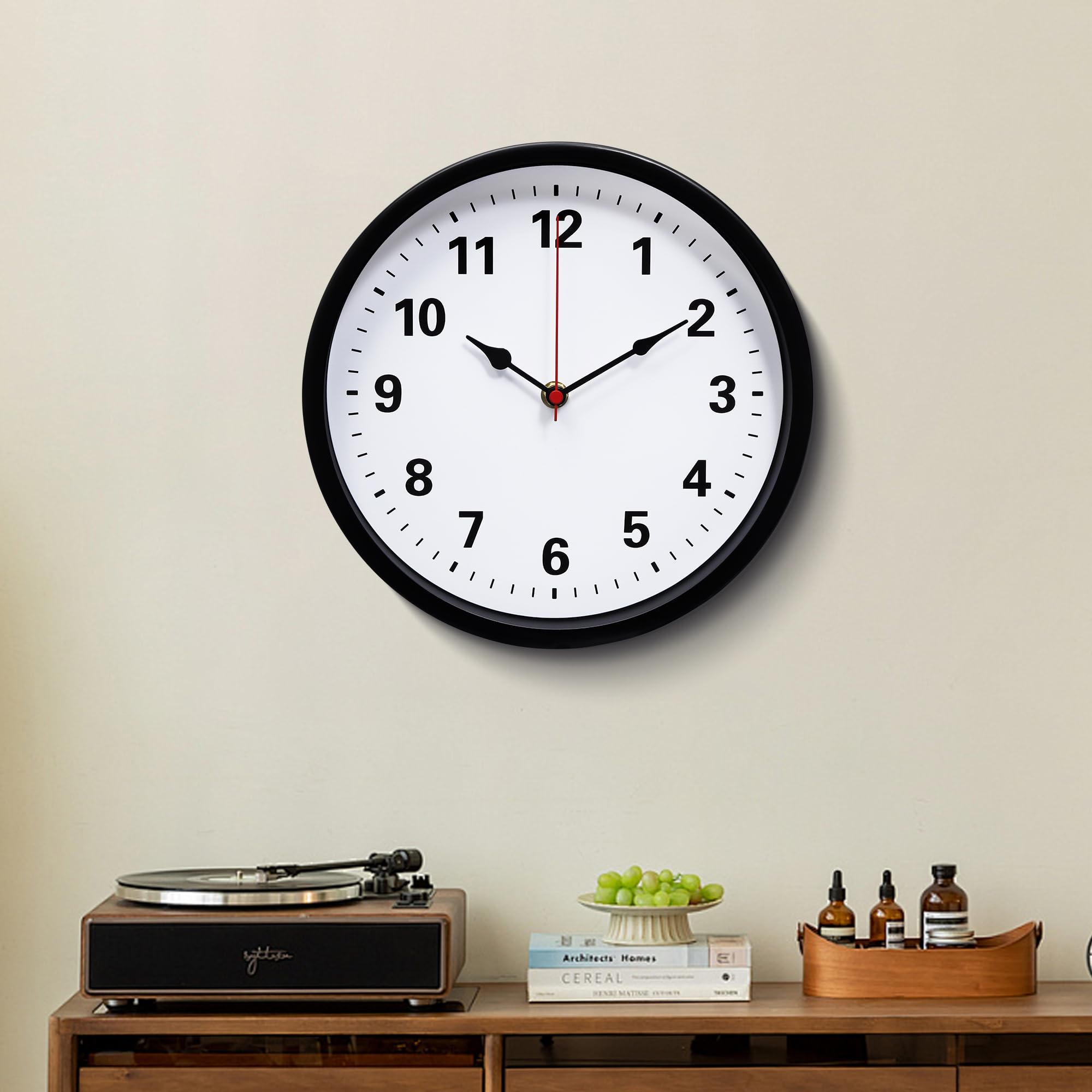 Jassurance 10IN/25cm Metal Wall Clocks Battery Operated Black, Simple Style indoor outdoor, Non-Ticking Wall Clock for Living Room, Kitchen, bedroom, office