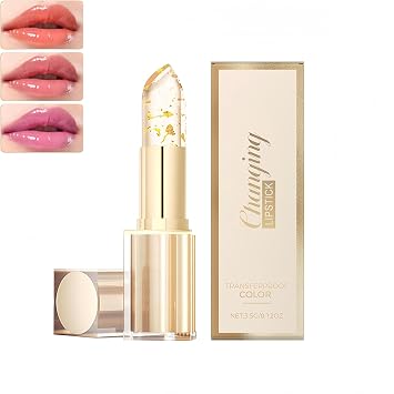 Colour Changing Lipstick, PH Adjusting Clear Lip Stick with Gold Foil, Transfer Proof, Long Lasting, Moisturizing Lip Balm Hydrating Shine, Smooth Texture 1pcs