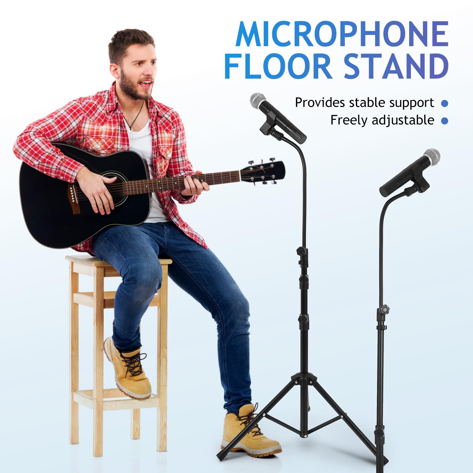 Zerodeko Soporte de Micrófono de Pie Trípode Ajustable Soporte Metálico Resistente Bolsa Portátil para Micrófonos de Suelo Adecuado para Grabación y Transmisión