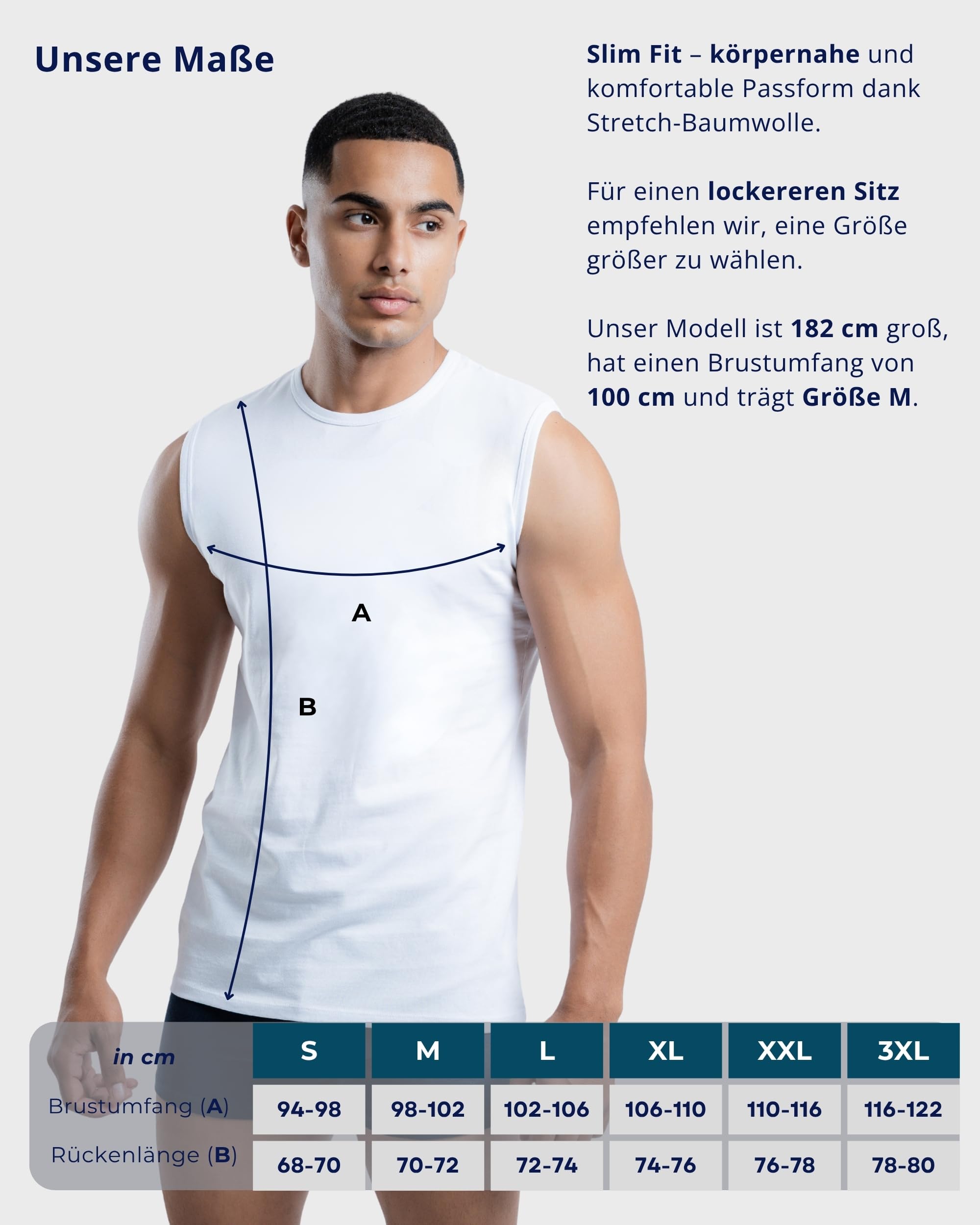 SKIPPER 3er Pack Herren Tank Top Ärmellose T-Shirts Weiß – Stretch Baumwolle, atmungsaktiv & formstabil – Slim Fit S-3XL