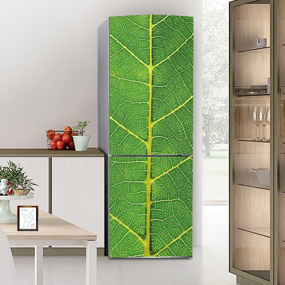 Myxjx Green Fridge Wrap, Full Covering Door Fridge Covers Skins Wall Stickers For Kitchen Decal, Leaves Vein