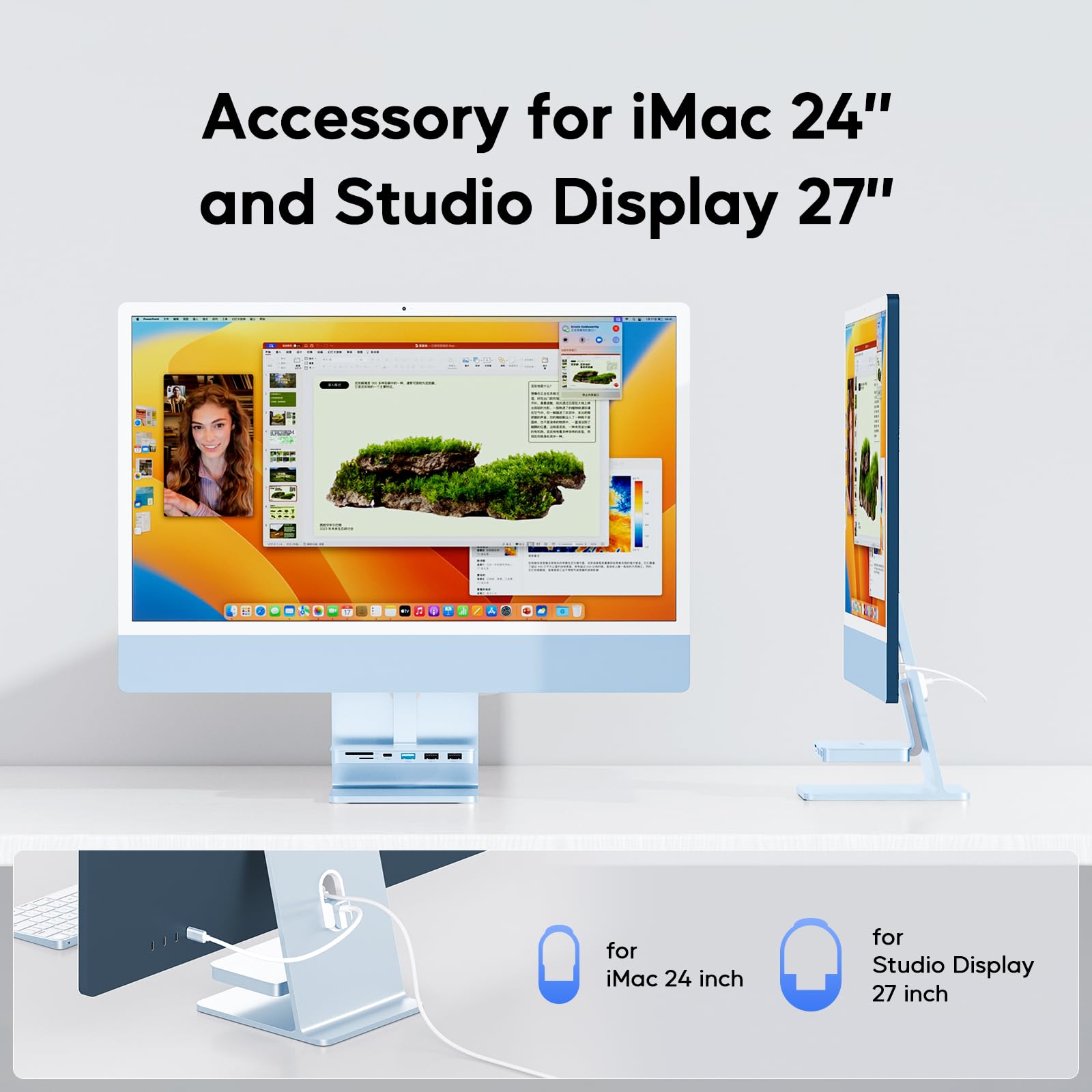 iMac Accessories for i-Mac 2021/2023/2024, PULWTOP USB C Hub for iMac with USB A/C 10Gbps, Hub for M1/M3/M4, 2USB A 2.0, SD/TF Card Reader for iMac24 inch & Studio Display 2 Blue