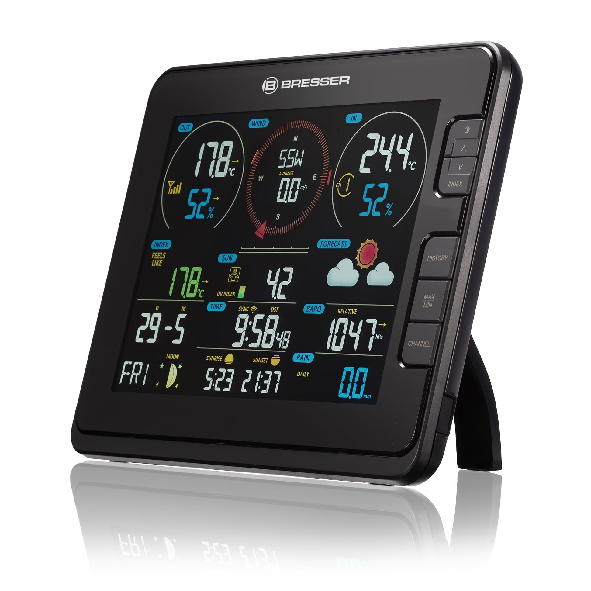 Bresser Stazione meteo WiFi professionale 7 in 1: numerose funzioni di misurazione con 2 stazioni di base a colori e misurazione dell'intensità della luce UV | Temperatura, umidità, pluviometro, anemometro, previsioni meteo, Wifi, UV, luminosità, 2 consol