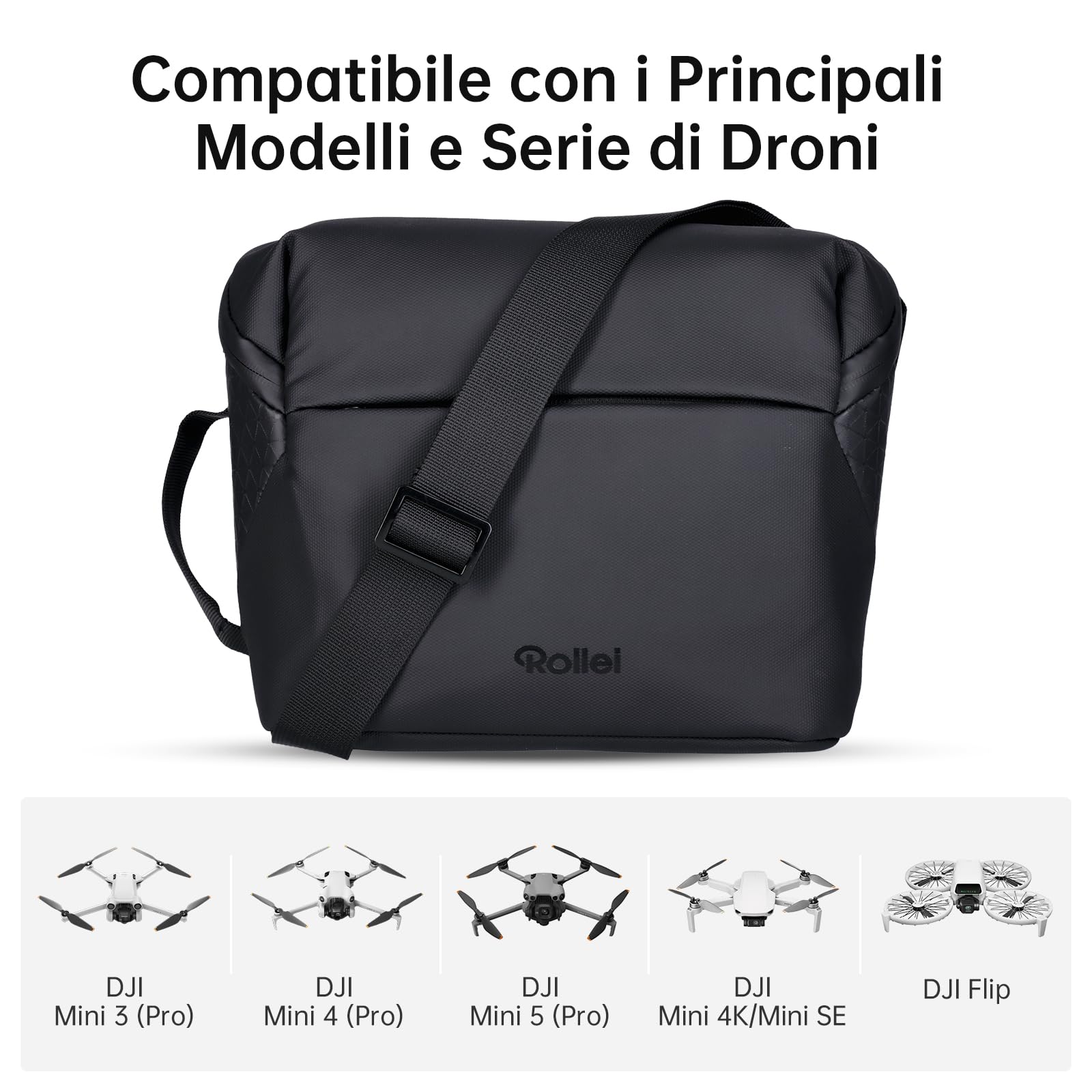 Borsa a Tracolla, Rollei Fotoliner Drone Bag Borsa da Viaggio Portatile per Drone Borse a Spalla Singola per Droni DJI Flip/DJI Mini 3(Pro)/4(Pro)/4K/SE Series e Accessori Nero Borsa-Drone-Borse-Droni