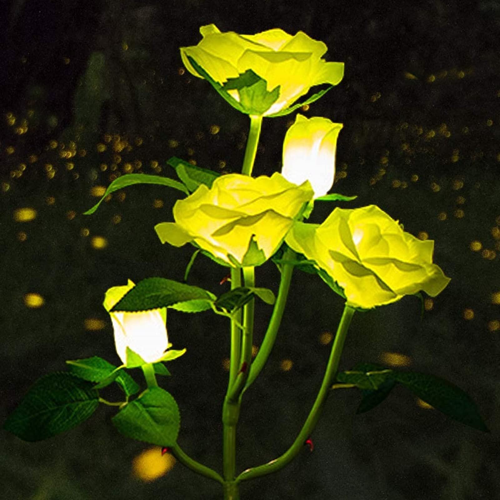 XVZ 2 Pack Solar Powered Rose Lights, Yellow, Waterproof, Outdoor Garden Patio Yard Pathway Party Decoration - Image 3