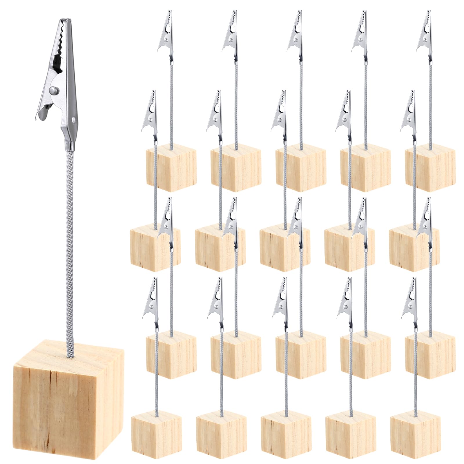20 Pcs Cube Base Memo Clip Holder with Alligator Clip, Light Wood Color