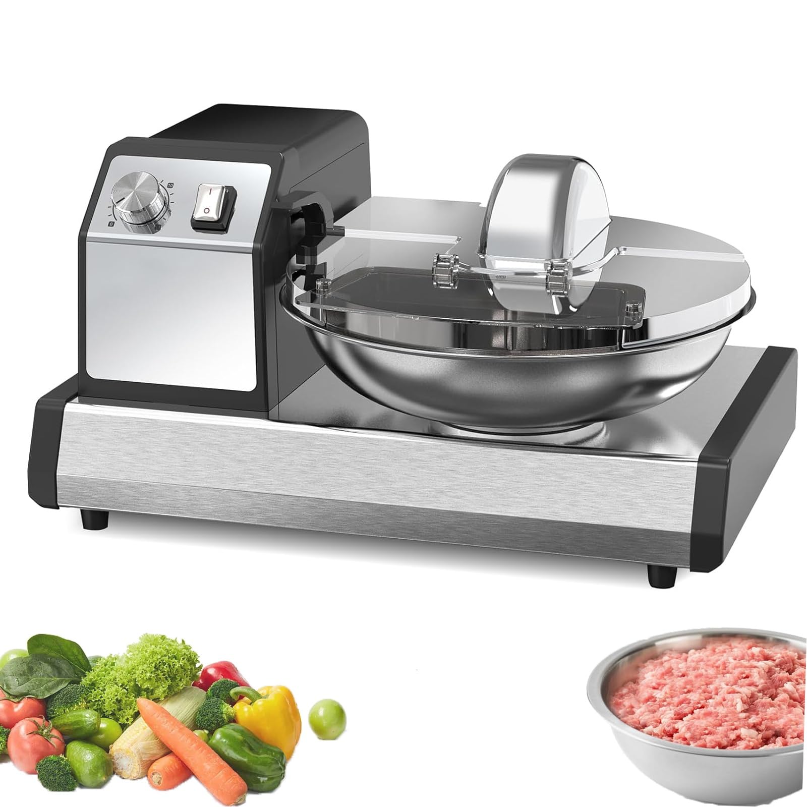 Procesador de Alimentos eléctrico, Mezclador Cortador de Carne Comercial, picadora de Carne y picadora de Verduras de Acero Inoxidable de Alta Resistencia con Temporizador, Alto Rendimiento.