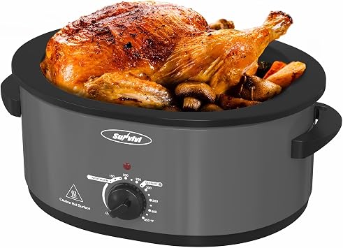 Royalcraft Roaster Oven with Self-Basting Lid, 8qt Electric Roaster with Removable Pan & Rack, Turkey Roaster Oven with Defrost & Warm Function, Stainless Steel, Grey