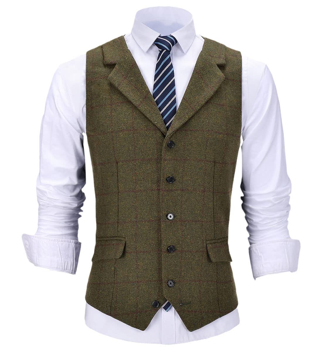 Vogrtcc Chaleco casual de lana a cuadros para hombre, EN8, XXXL