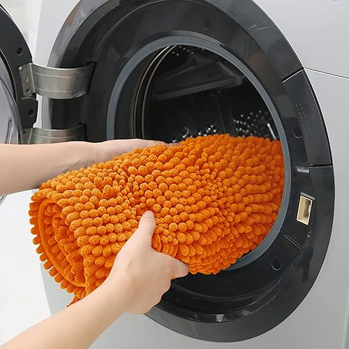 Miniatura 6 de ACCUMTEK Juego de 3 alfombras de baño a rayas naranjas ultra suaves, antideslizantes, tapetes de baño absorbentes de felpa lanuda para baño,