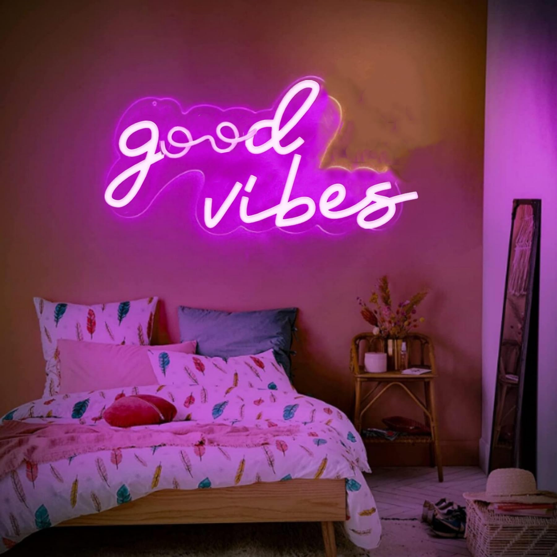 Good Vibes Neon Sign (16″ X 8″), Acrylic Board Neon Led Sign For Wall Decor, USB Powered Neon Light Wall Sign Decor For Bedroom, Kids Room, Game Room, Office, Bar, Party, Christmas