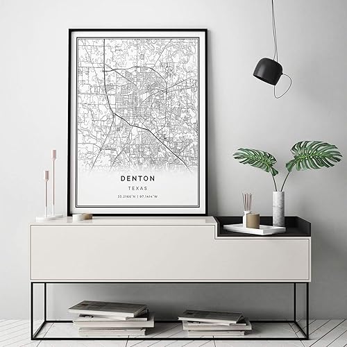 Miniatura 2 de Squareious Póster de mapa de Denton  Arte de pared moderno en blanco y negro  Decoración escandinava para el hogar  Obras de arte de Texas City
