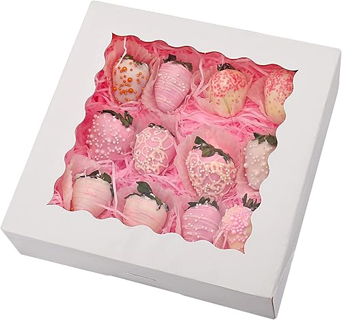 Paquete de 20 cajas para tartas con ventana, 9 x 9 x 2.5 pulgadas, cajas de galletas emergentes automáticas, cajas blancas de panadería para