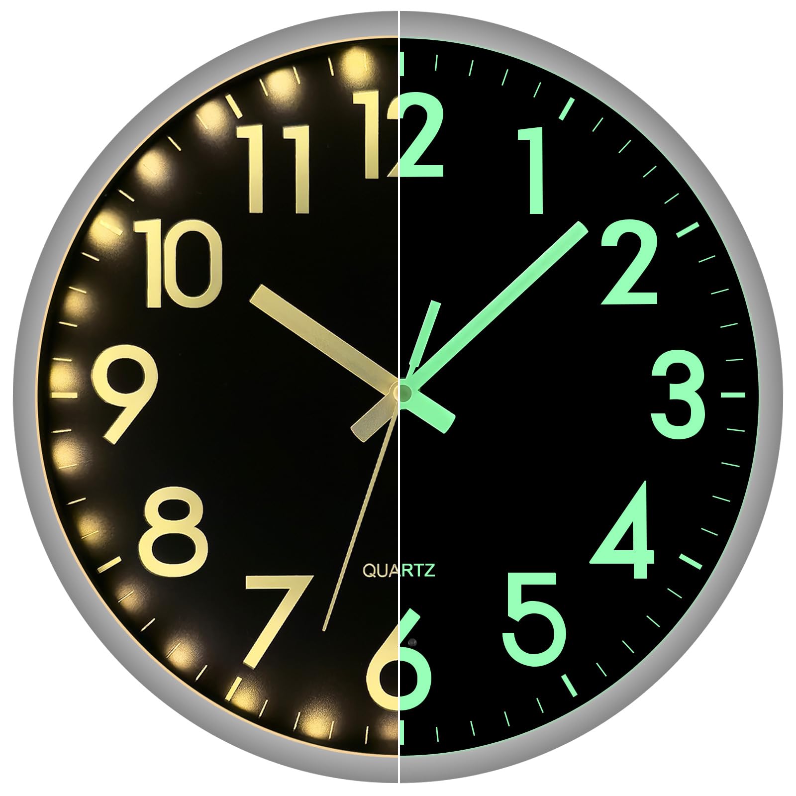 JoFomp Horloge murale LED pour chambre à coucher, lumière nocturne, 30,5 cm, horloge murale silencieuse à piles, horloge murale lumineuse pour décoration de salon, horloge murale moderne