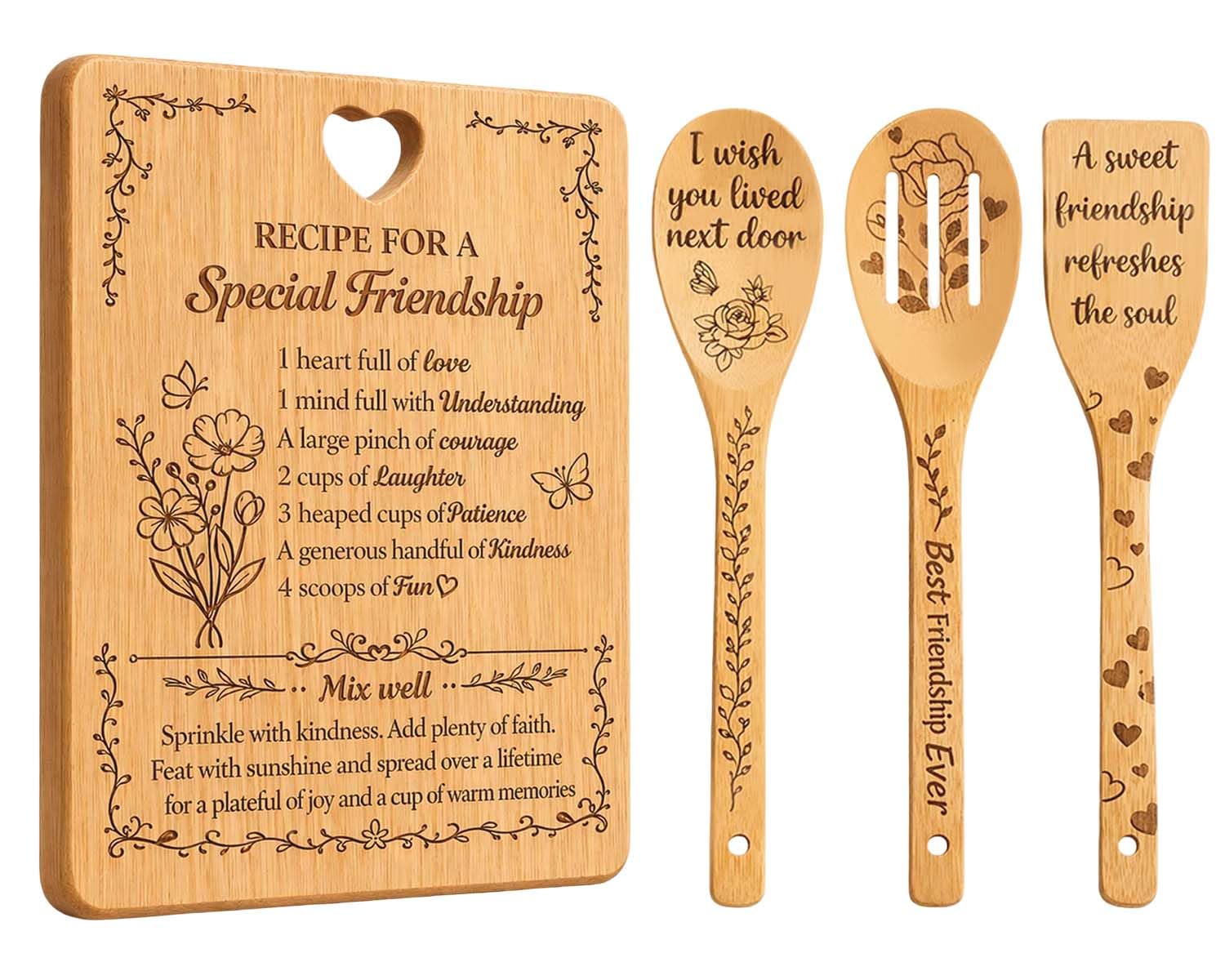 Friendship Gifts for Women - Birthday Best Friendship Gifts for Female, Handmade Bamboo Cutting Chopping Board Set, Unique Friend Christma Gifts, Creative Kitchen Presents for Her — image 1