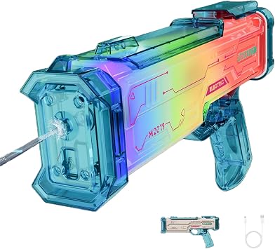 Electric Water Gun for Adults Kids - Automatic Water Blaster with LED Strobe Lights, Long Range & Large-Capacity Water Tank, Outdoor Water Toy Gift Boys Girls Blue