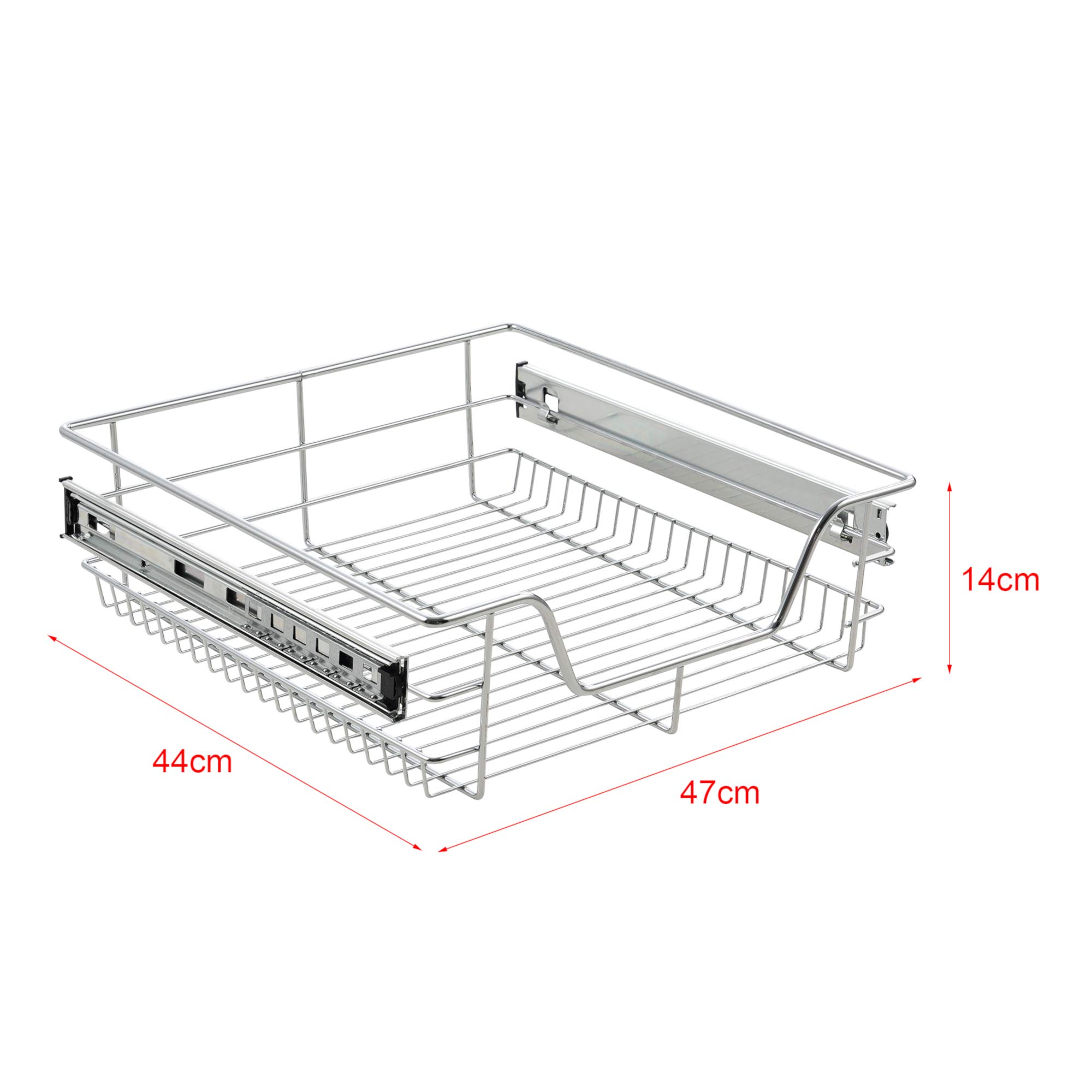 [en.casa] Set di 2 Cassetti Telescopici in Filo Metallico Cestelli Estraibili a Rete in Acciaio con Guide per Mobili Guardaroba Cucina Bagno Dispensa 47 x 44 x 14 cm