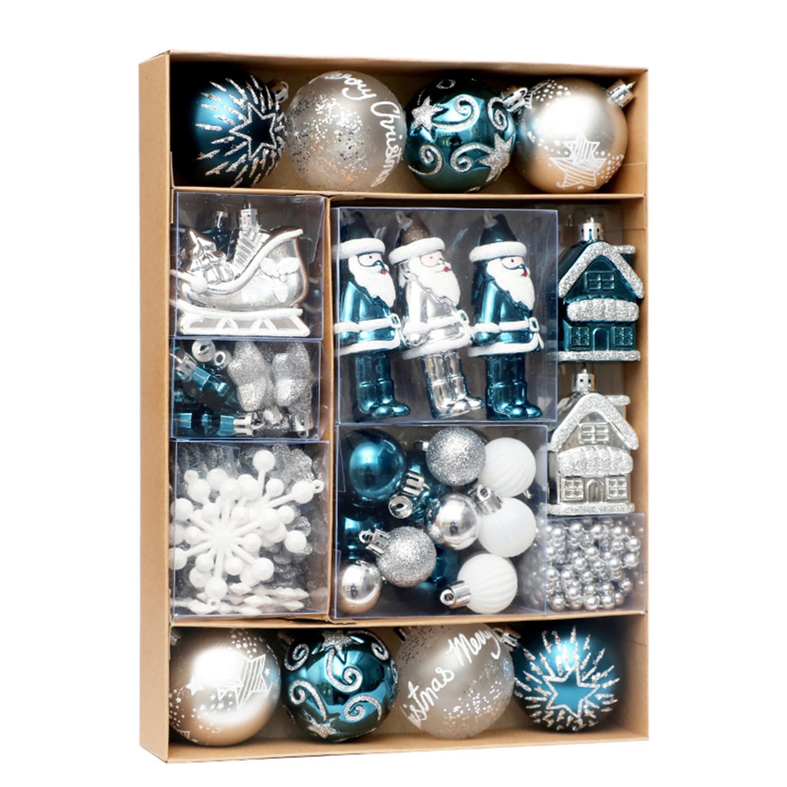 50pcs Christmas Ball Ornaments for Xmas Tree, Christmas Small Baubles Plastic Shatterproof Christmas Ornaments Set Hanging Ball Decorations for Christmas Holiday Party Decor, Blue White Silver